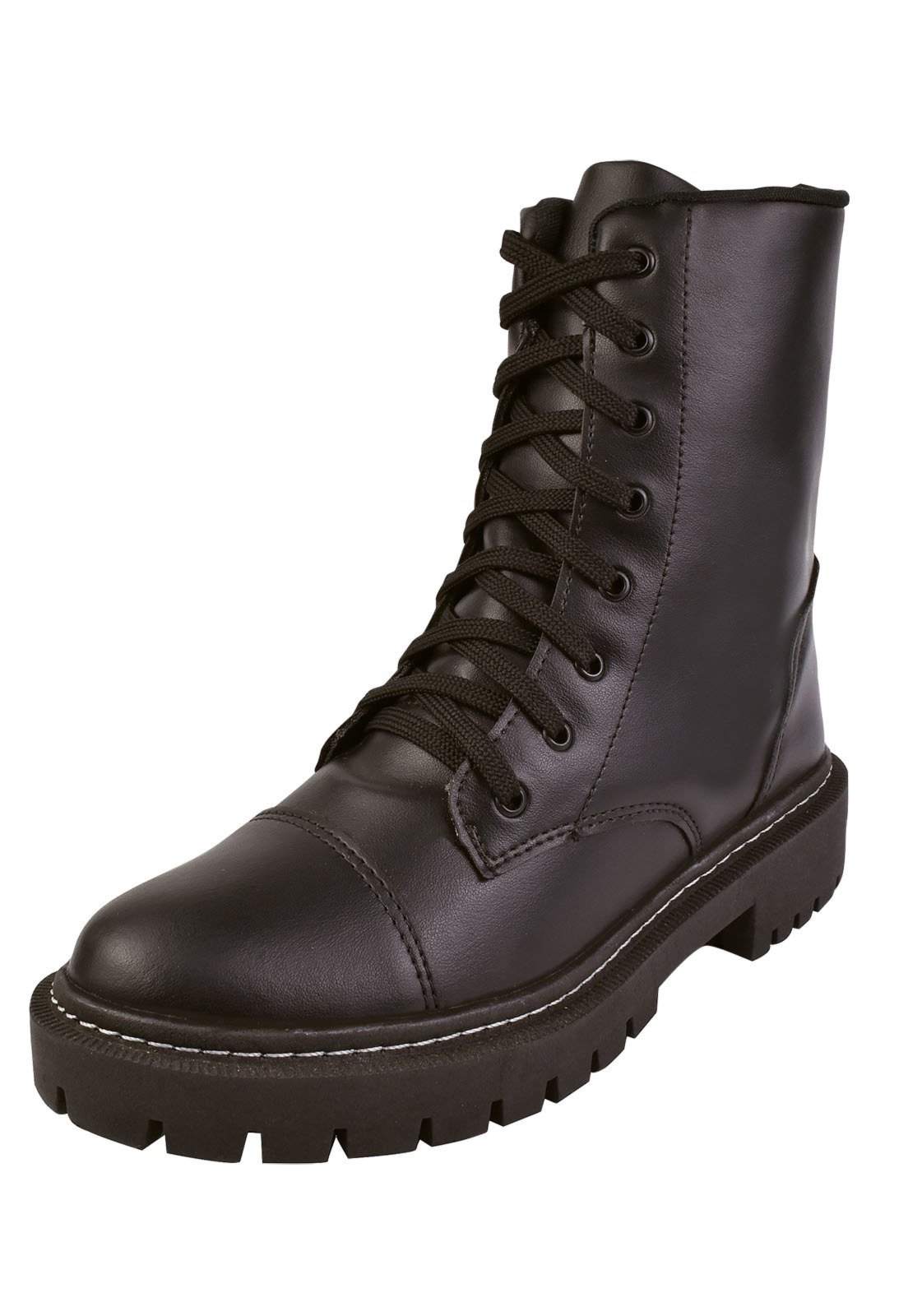 Bota Coturno Rosa Chic Calçados Sola Plataforma Tratorado Cadarço Zíper Preto