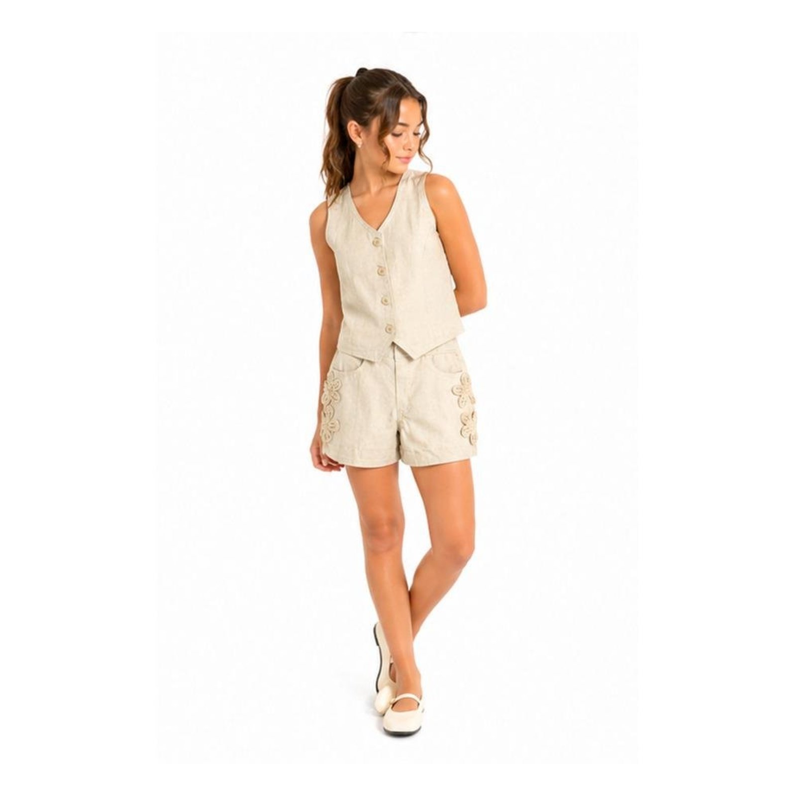 Infantil - Conjunto Feminino Colete Short Alfaiataria VIGAT Bege 10 Bege