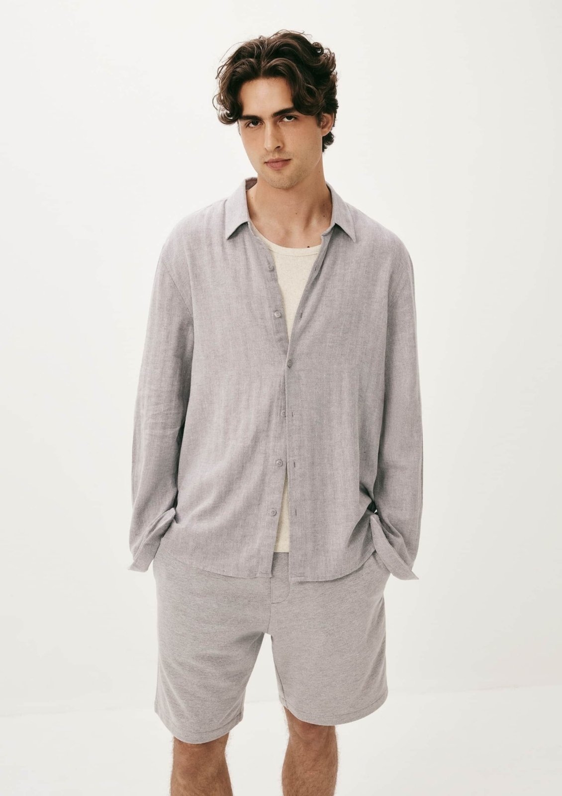 Vista 2 Camisa Masculina Regular Manga Longa Hering cinza Hering cinza