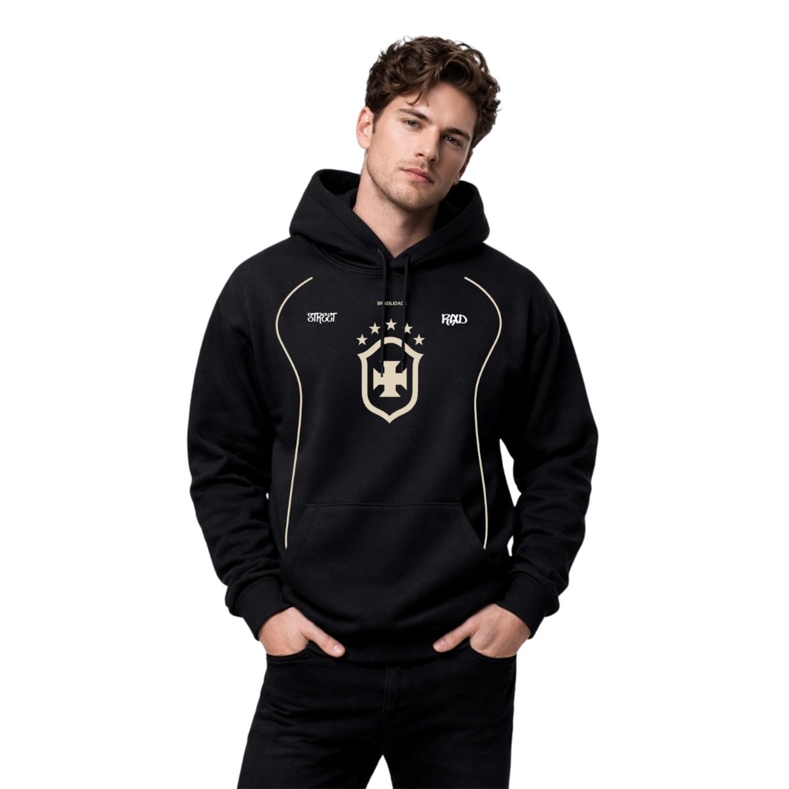 Moletom Com Capuz Masculino Brasilidade Preto Casaco Street Casual Premium