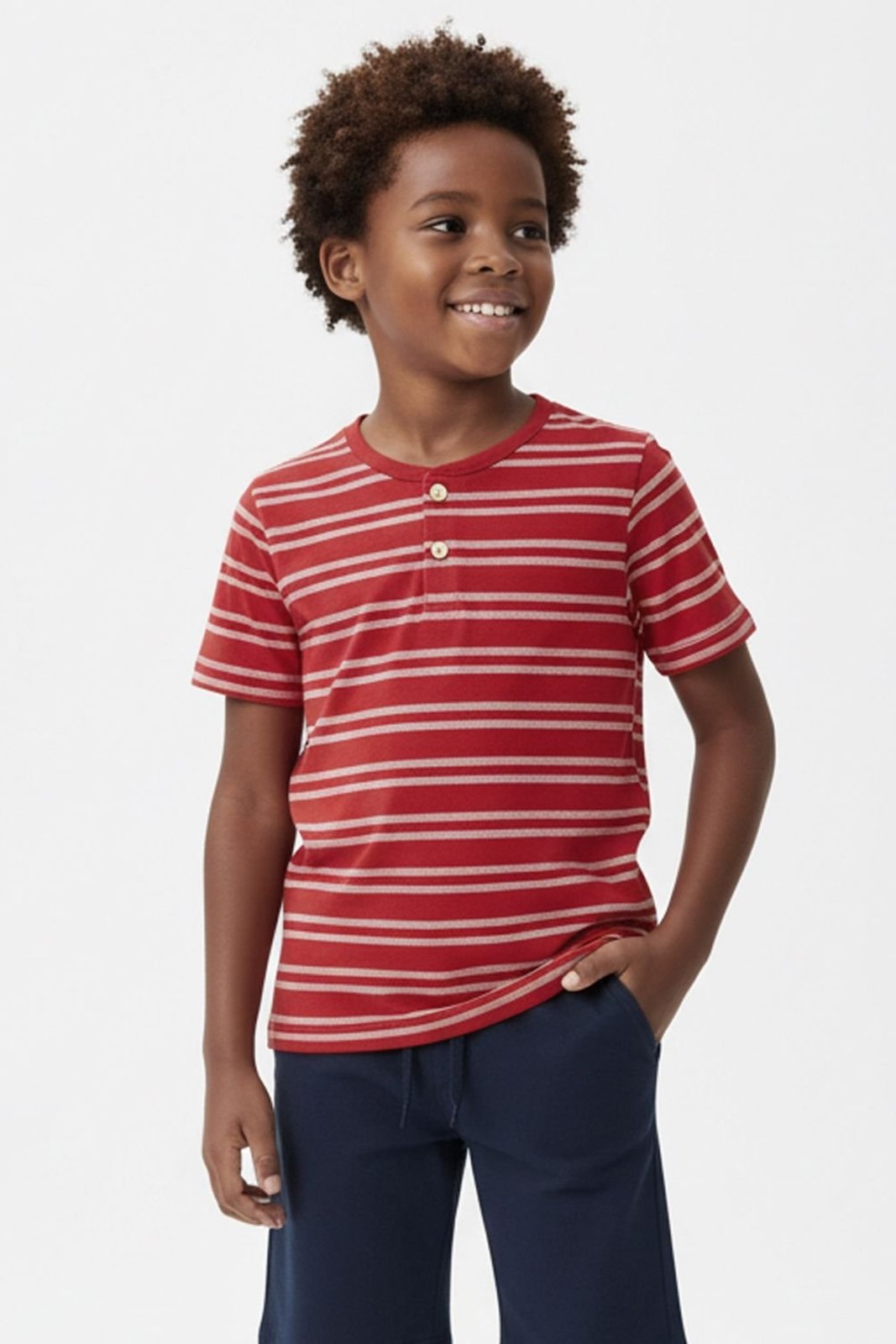Vista 2 Infantil - Camiseta Menino Listras e Botões Elian vermelho Elian vermelho