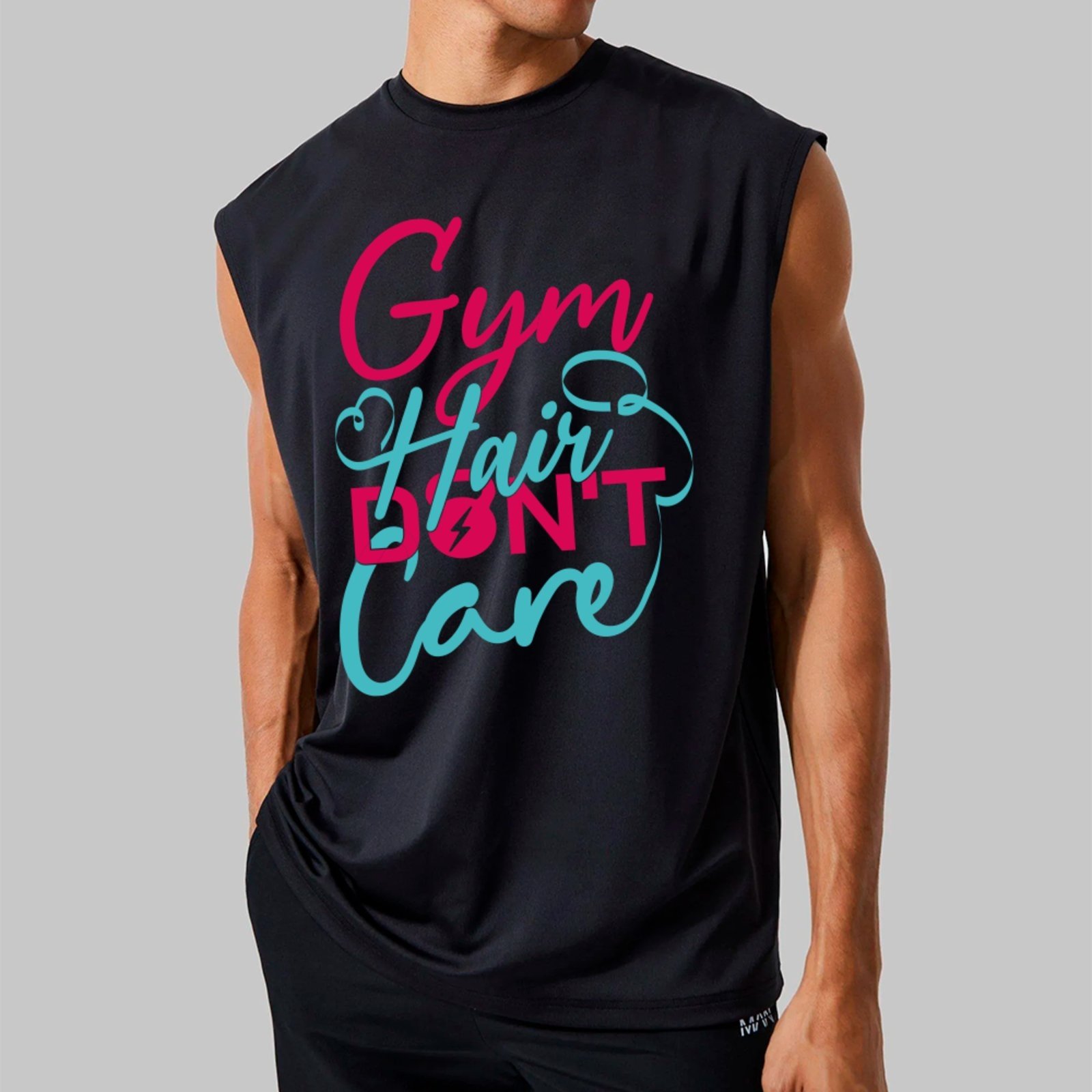 Camiseta Regata Machão Ousy Gym Hair Don’t Care Academia Oversized Masculina Preto