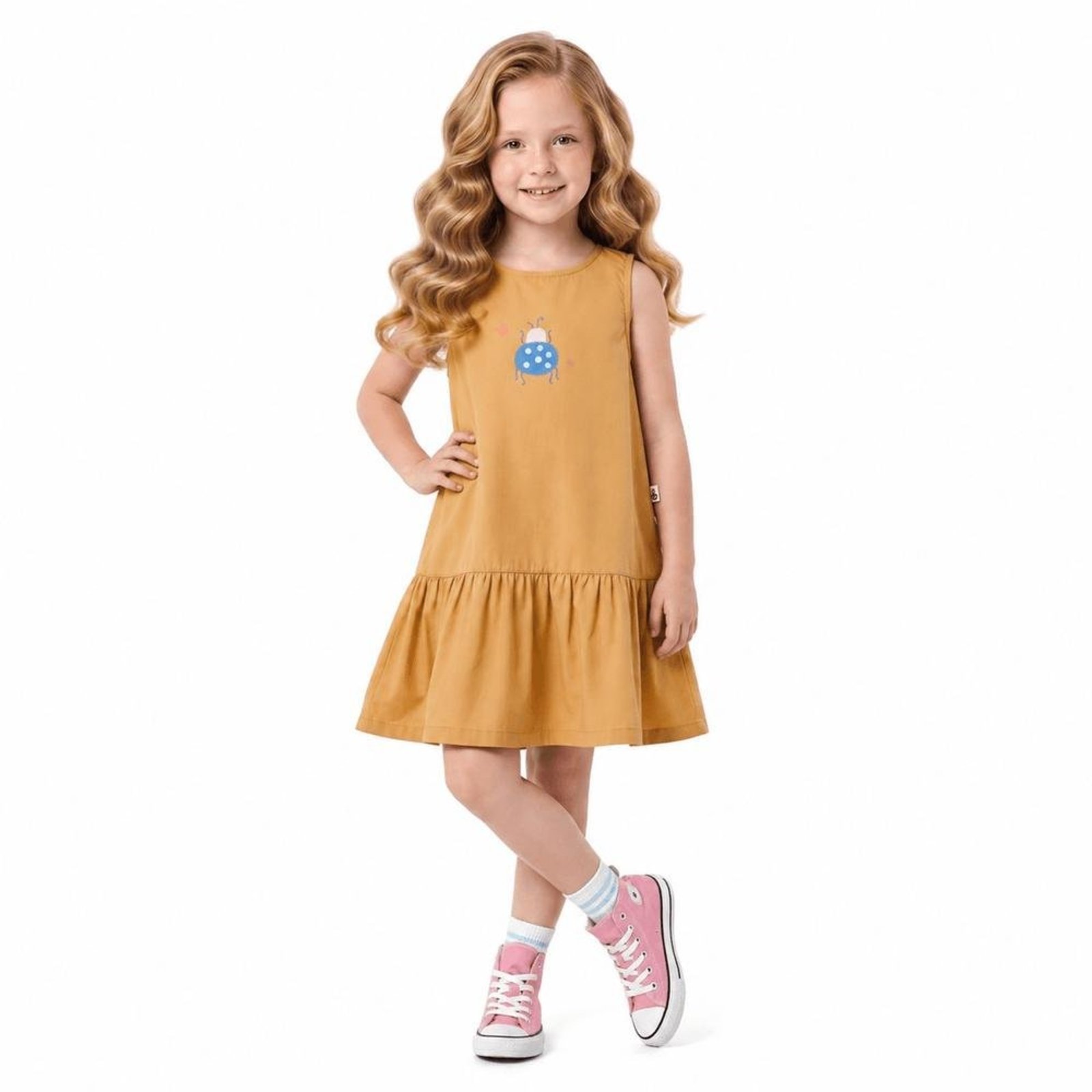 Infantil - Vestido Menina Joaninhas Fofinhas Alphabeto Pacoca Bege