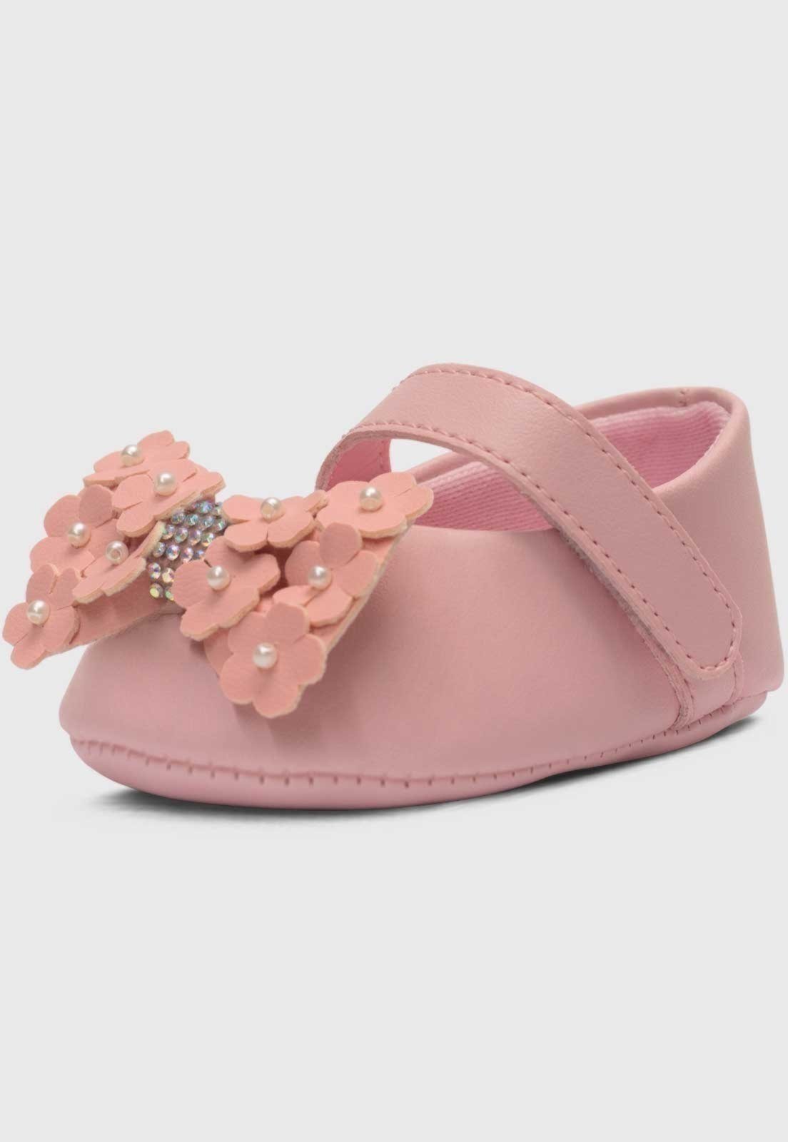Infantil - Sapatinho Pópidi Menina Sapatilha Laço Flores Rosa
