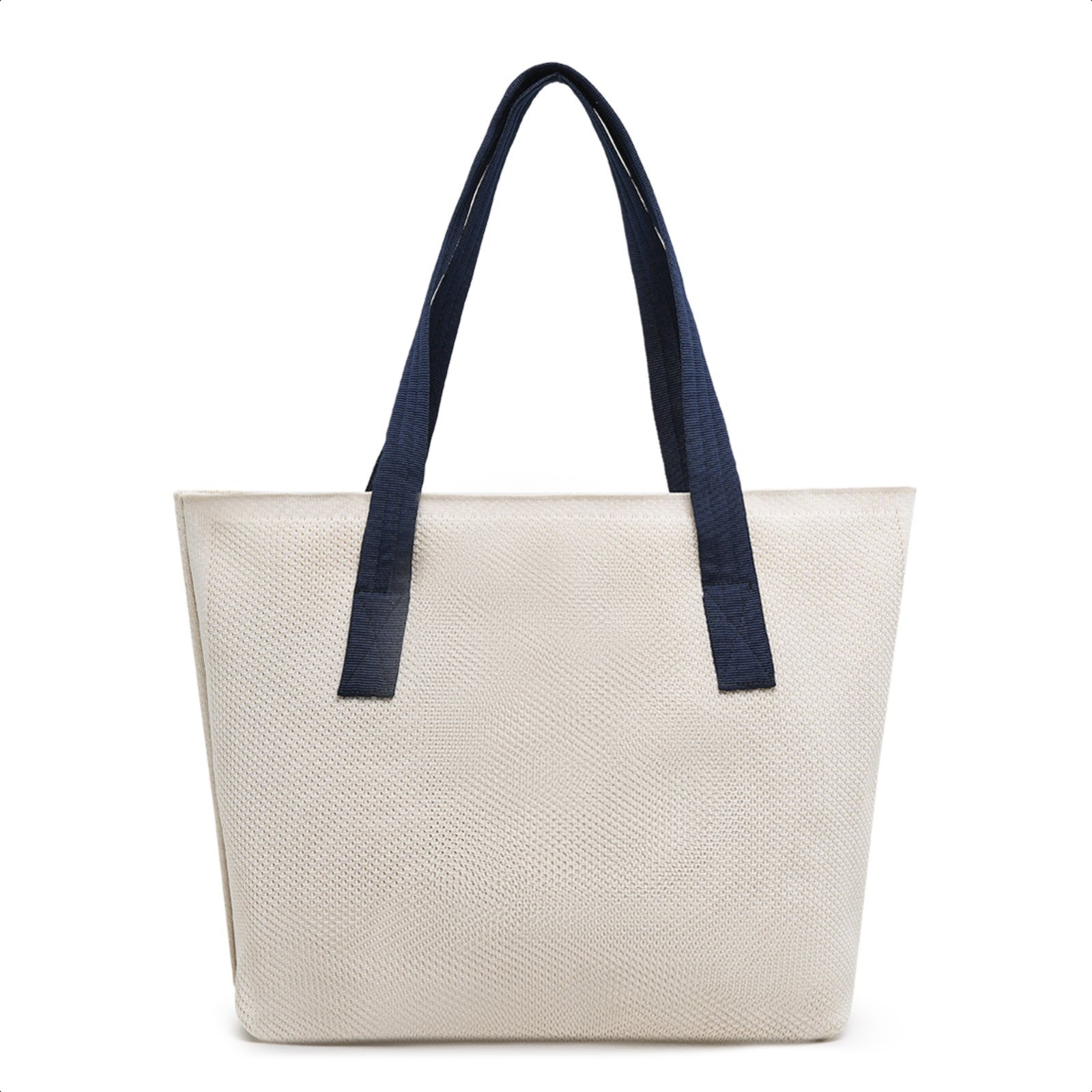 Bolsa Feminina Sacola De Ombro Moda Praia Bordada Tipo Tricô Bege Alça Têxtil Dia a Dia Casual