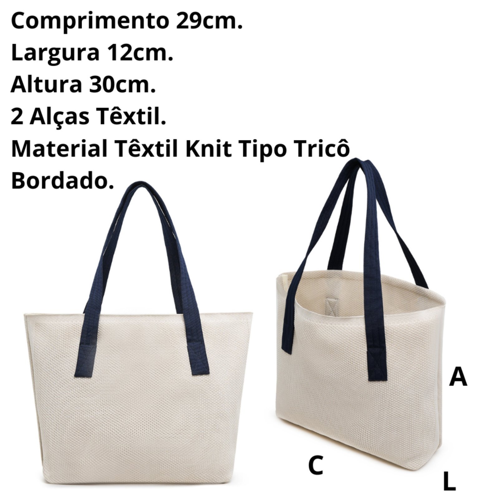Vista 3 Bolsa Feminina Sacola De Ombro Moda Praia Bordada Tipo Tricô Alça Têxtil Dia a Dia Casual CARMELO SHOES bege CARMELO SHOES bege