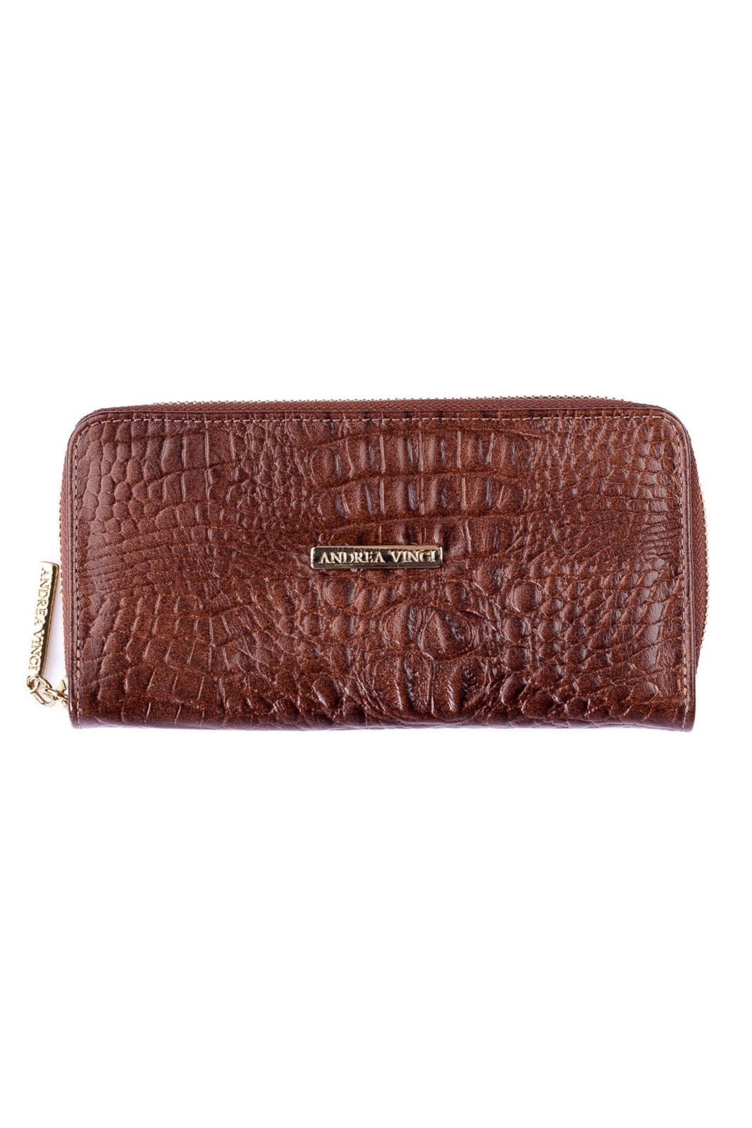 Vista 2 Carteira feminina de couro croco Bonny 10x19cm - Whisky Andrea Vinci vermelho Andrea Vinci vermelho
