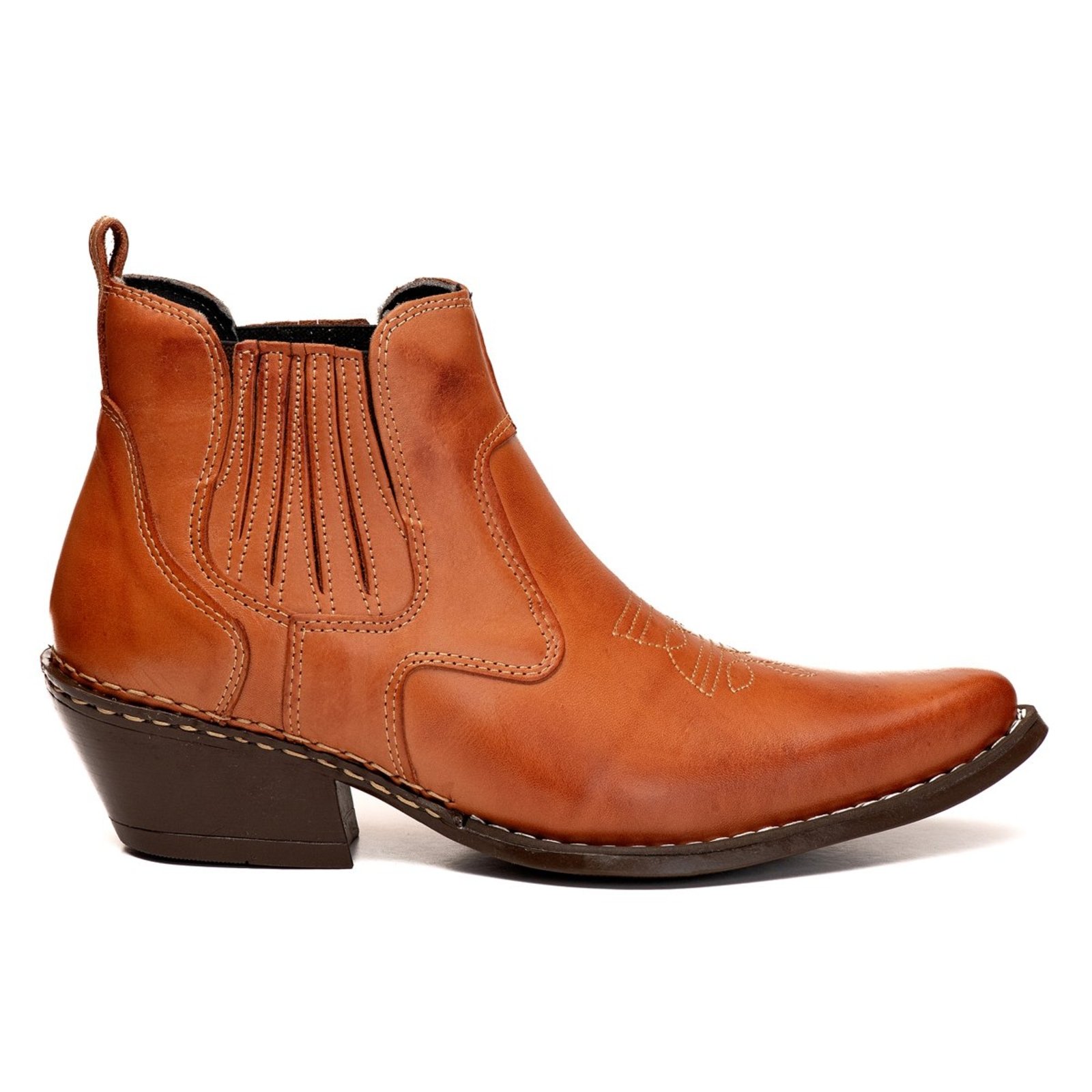 Bota Texana Couro Campero Rodeio Bico Fino Pinhão