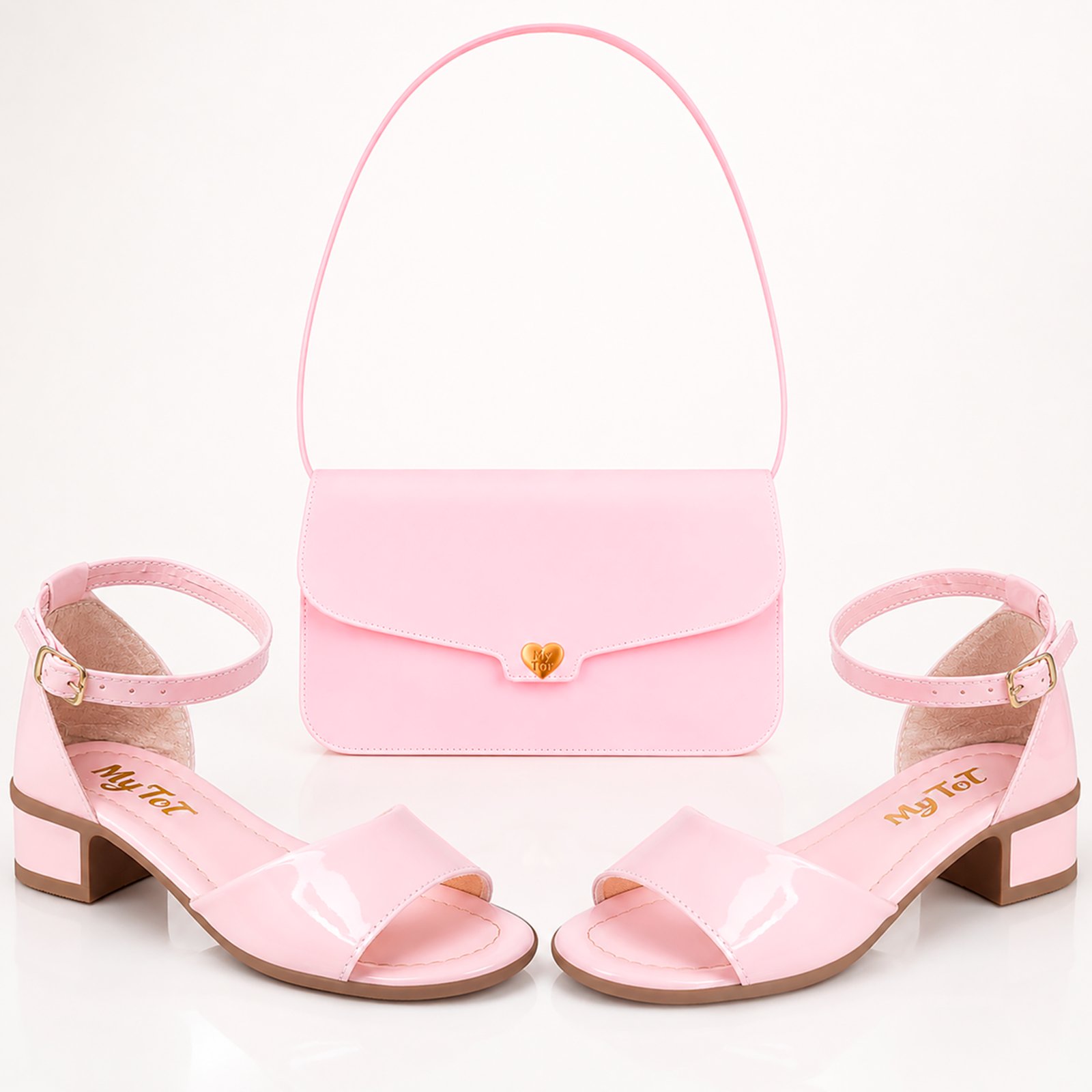 Infantil - Kit Sandalia Saltinho Baixo e Bolsinha Lateral Rosa Pepite