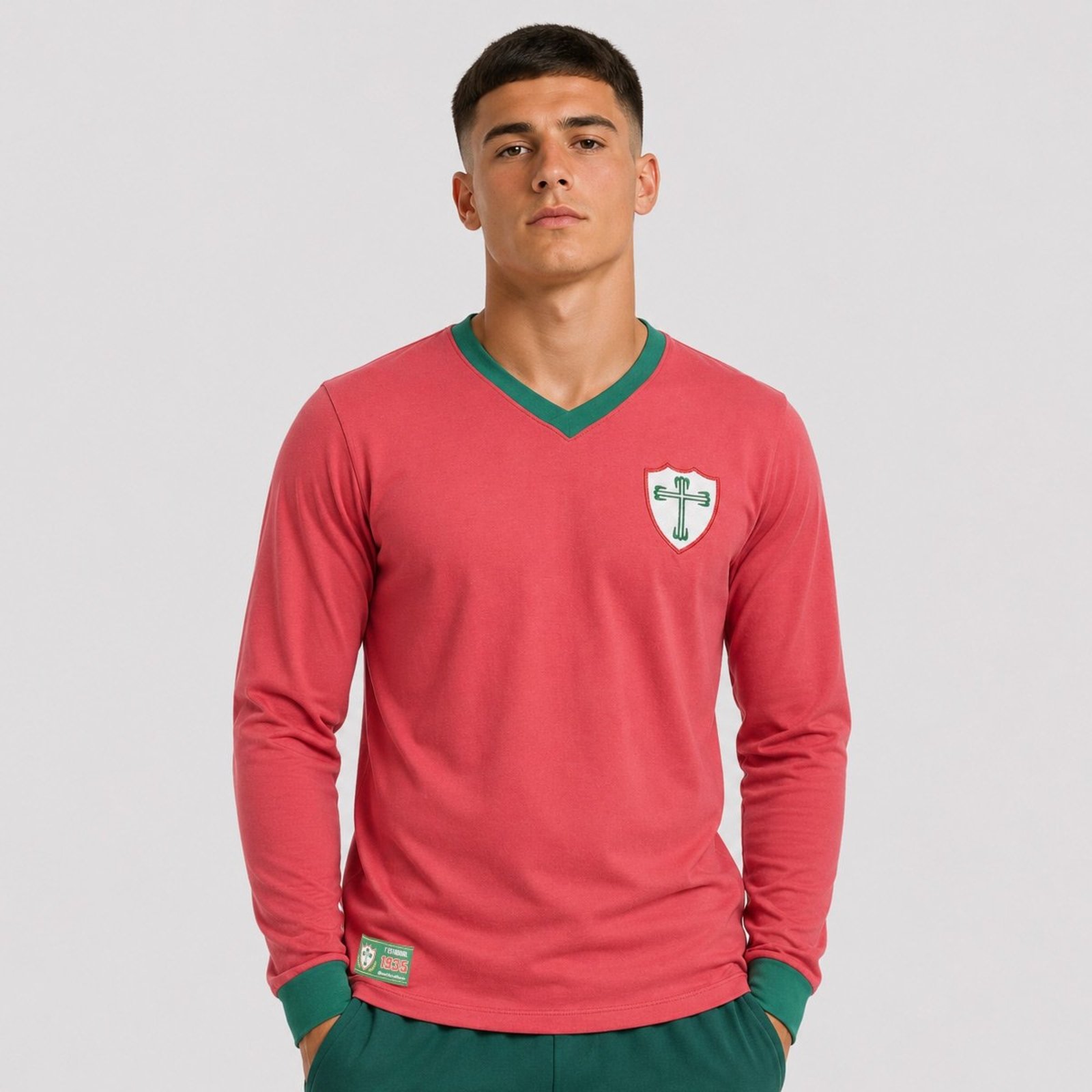 Camisa Portuguesa Retrô 1935 Manga Longa Vermelha