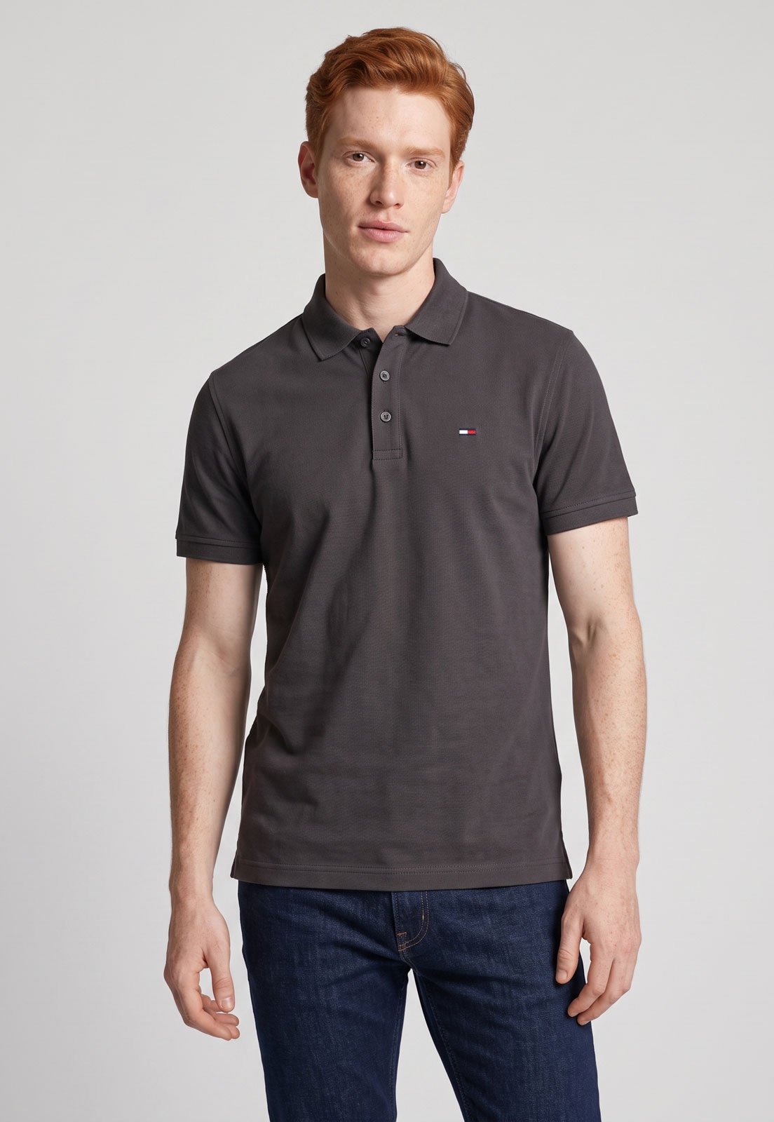 Polo Masculina Tommy Jeans Placket Cinza