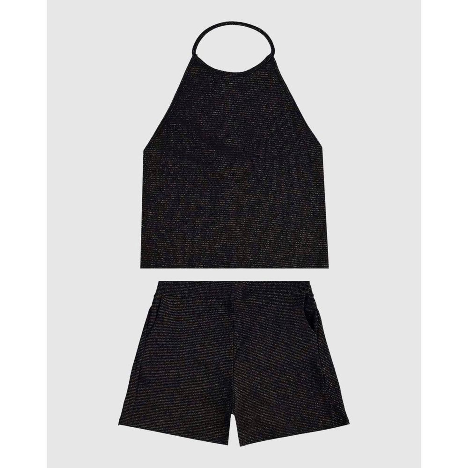 Infantil - Conjunto Menina Blusa E Shorts Em Malha Canelada Lurex Malwee