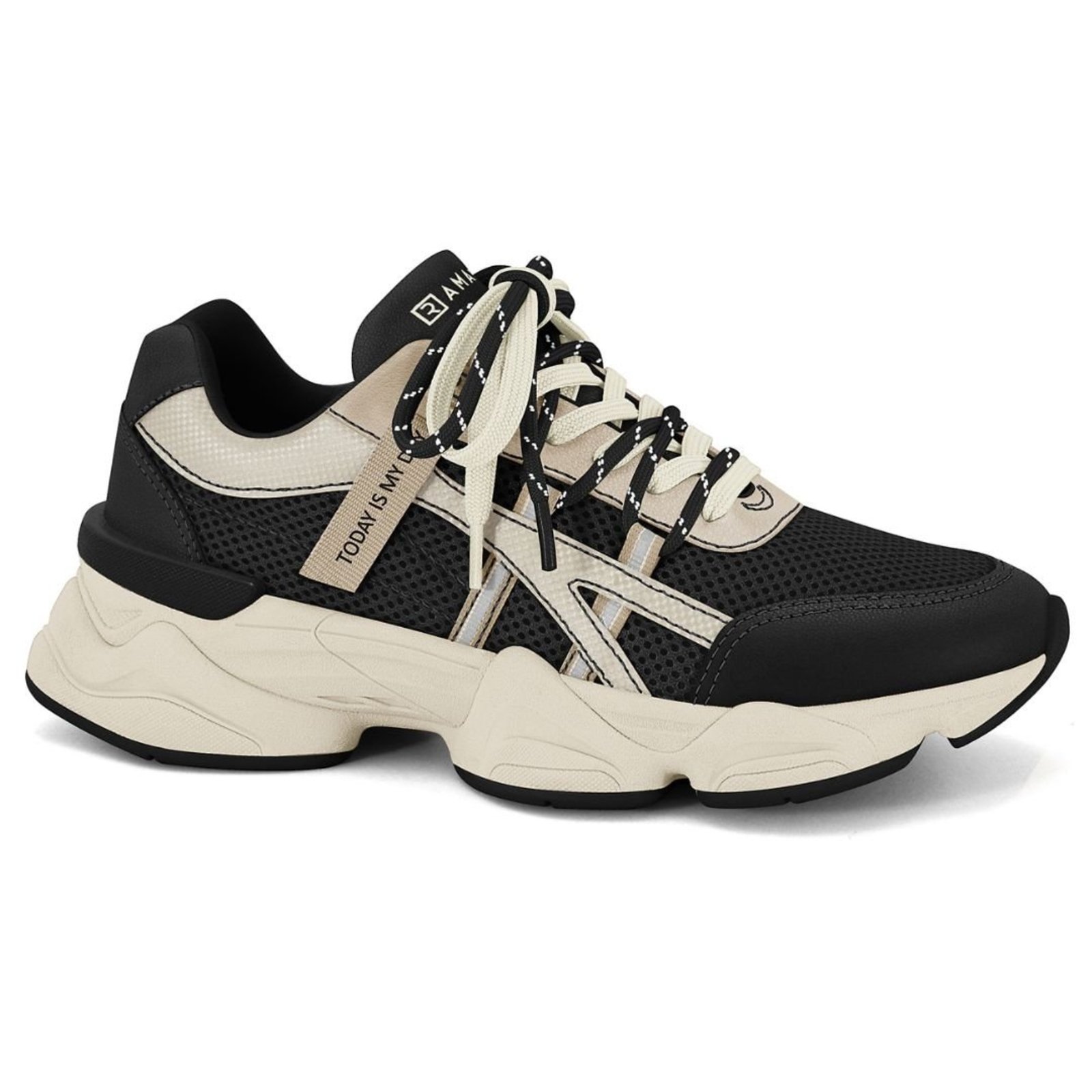 Tênis Chunky Feminino 2 Cadarços Creme Ramarim 2590206 - Preto