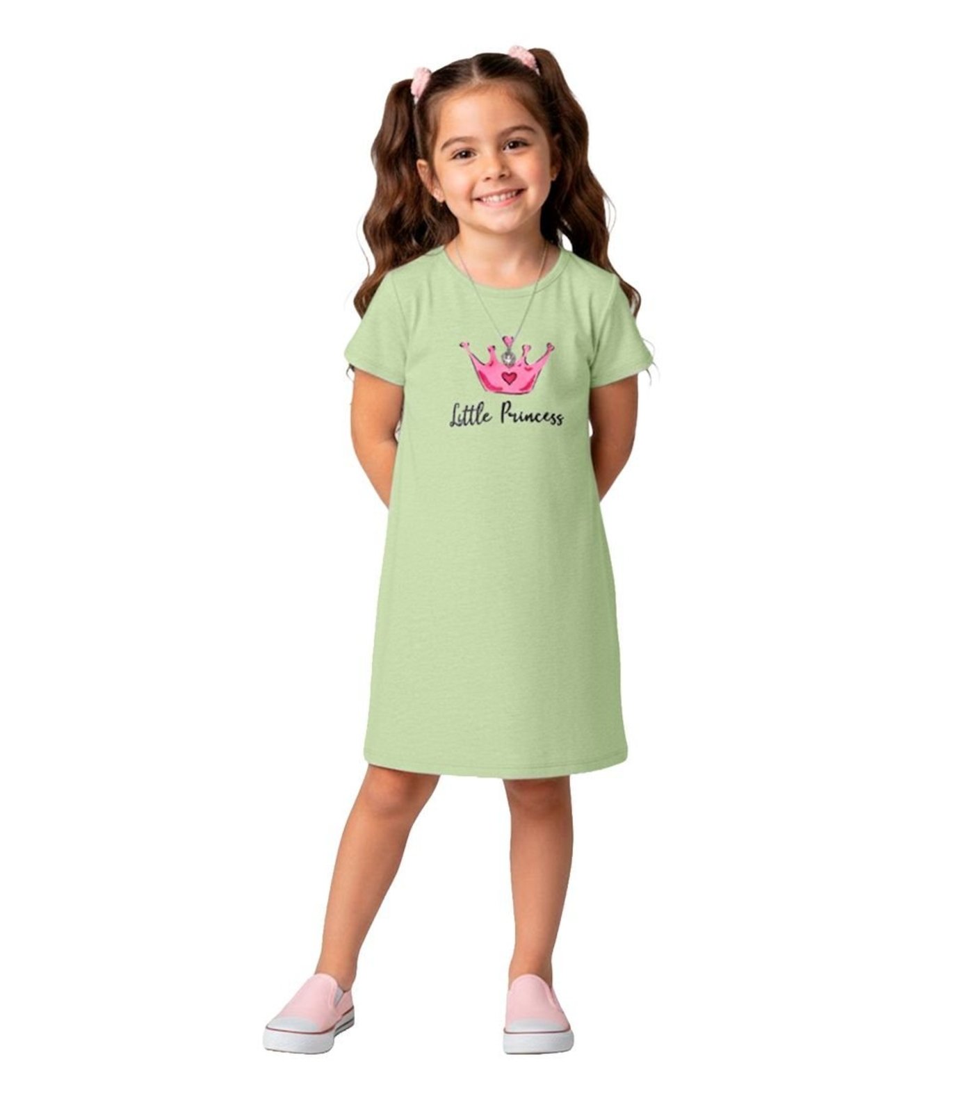 Vista 2 Infantil - Vestido em Moletinho Maquenetado Select rosa Select rosa