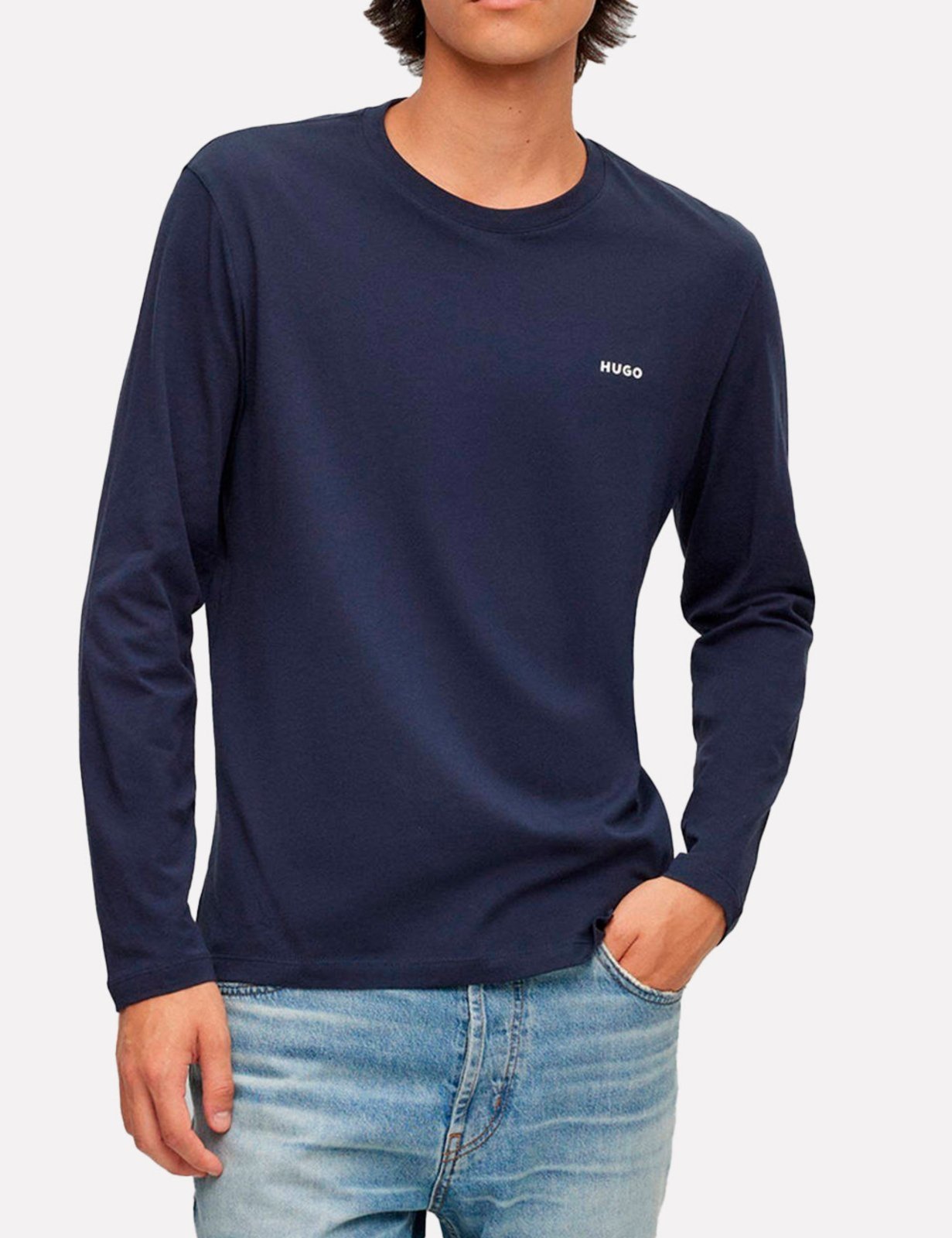 Camiseta Hugo Boss Masculina Regular Derol222 ML Azul Marinho
