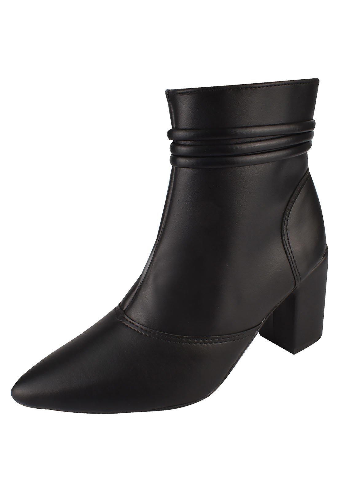 Bota Cano Curto Rosa Chic Calçados Bico Fino Salto Alto Zíper Feminino Preto
