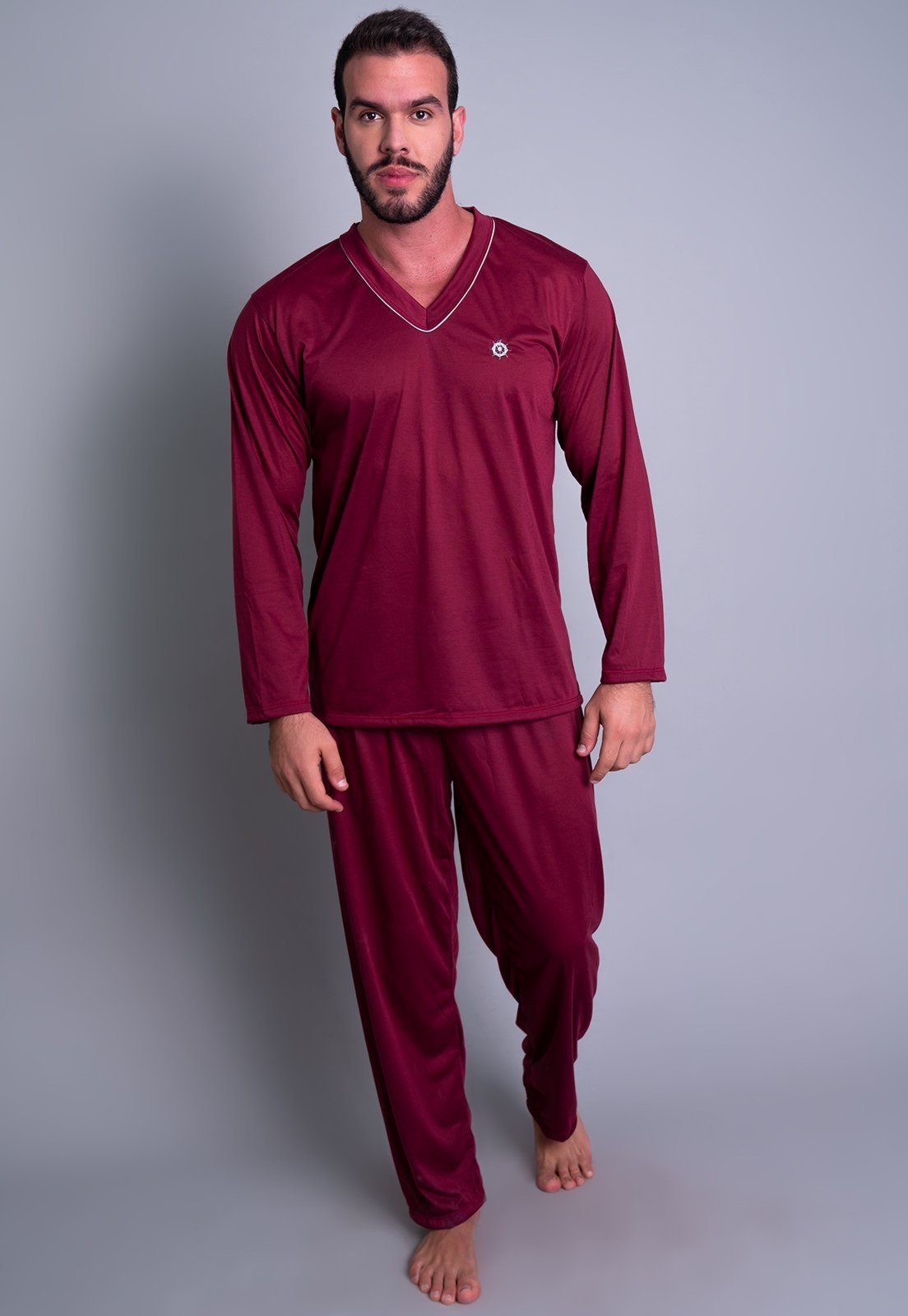 Pijama MVB Modas Adulto Blusa Manga Comprida E Calça Vinho