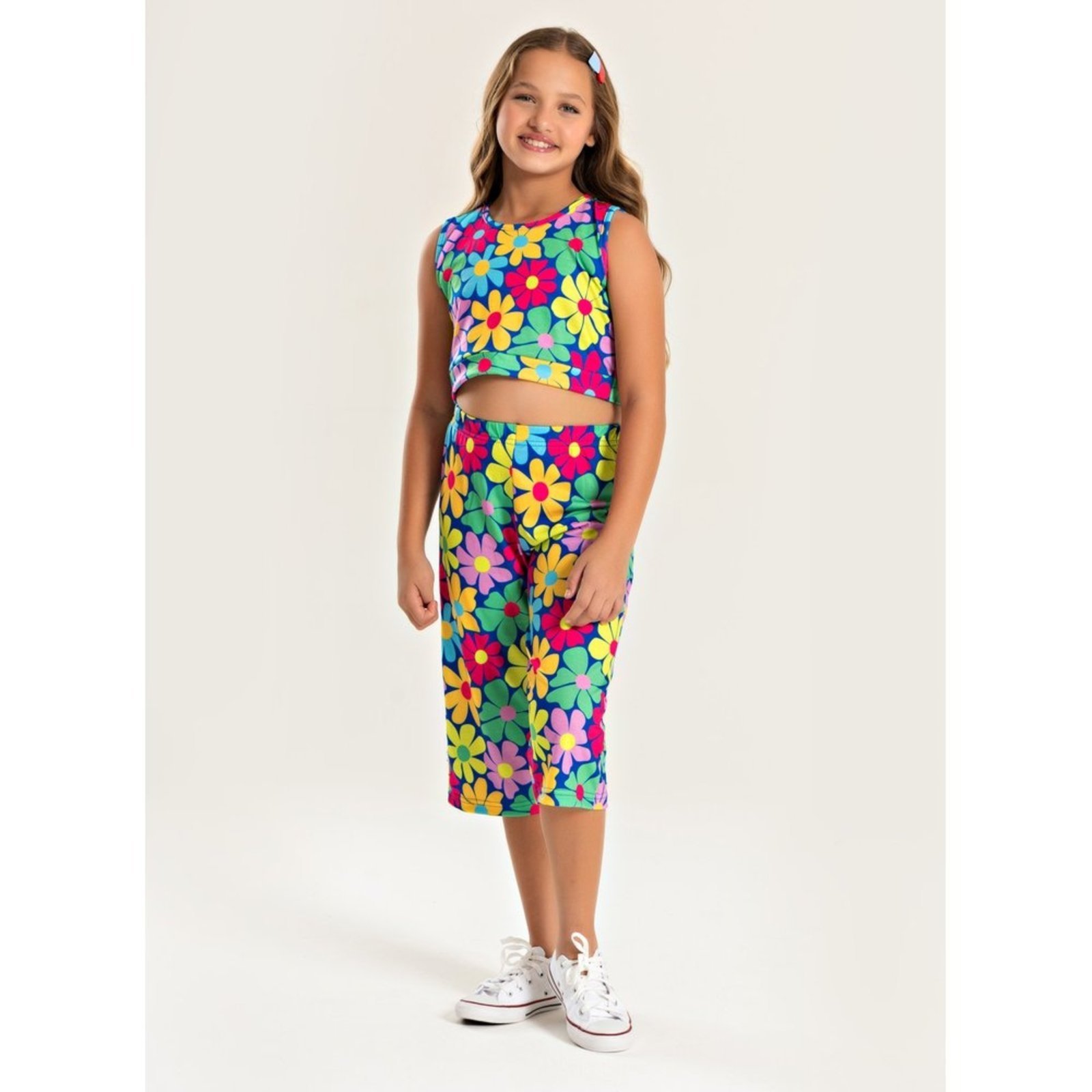 Infantil – Conjunto Molekada Verão Menina Royal Cropped Com Amarração nas Costas e Calça Pantacourt Florido