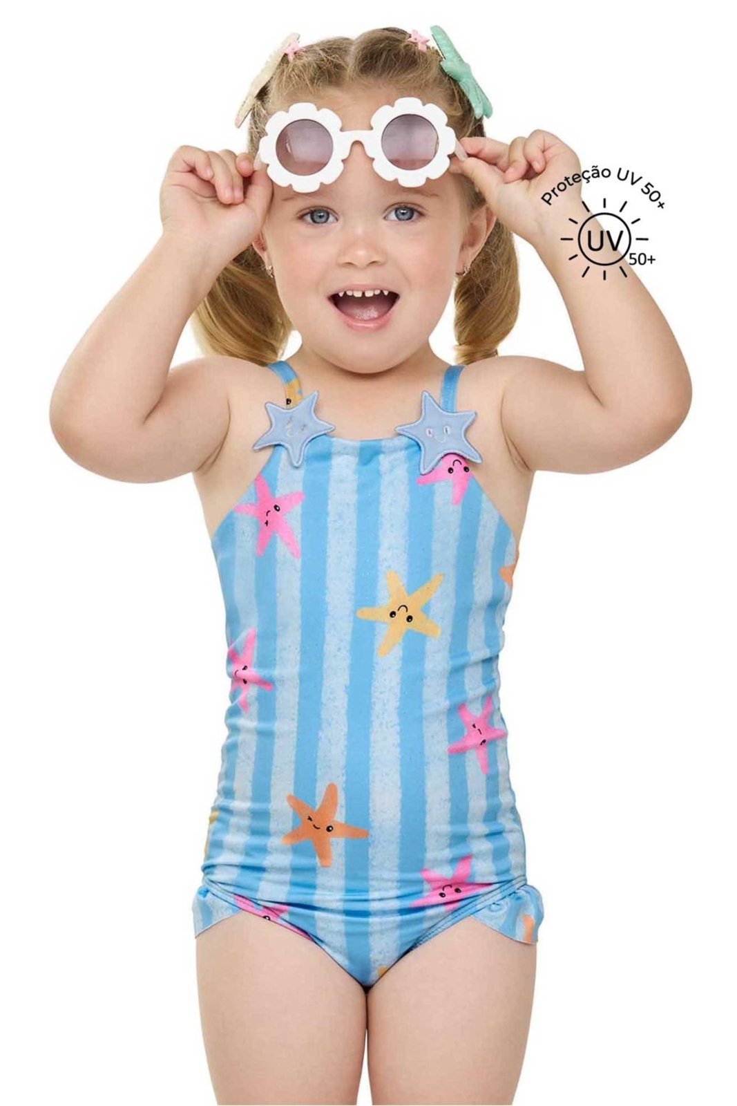 Maiô Brilhos Menina Estrelas Elian Azul