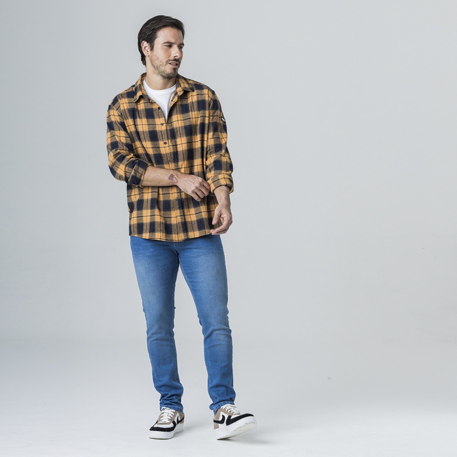 Camisa Masculina Xadrez Rock e Soda Laranja