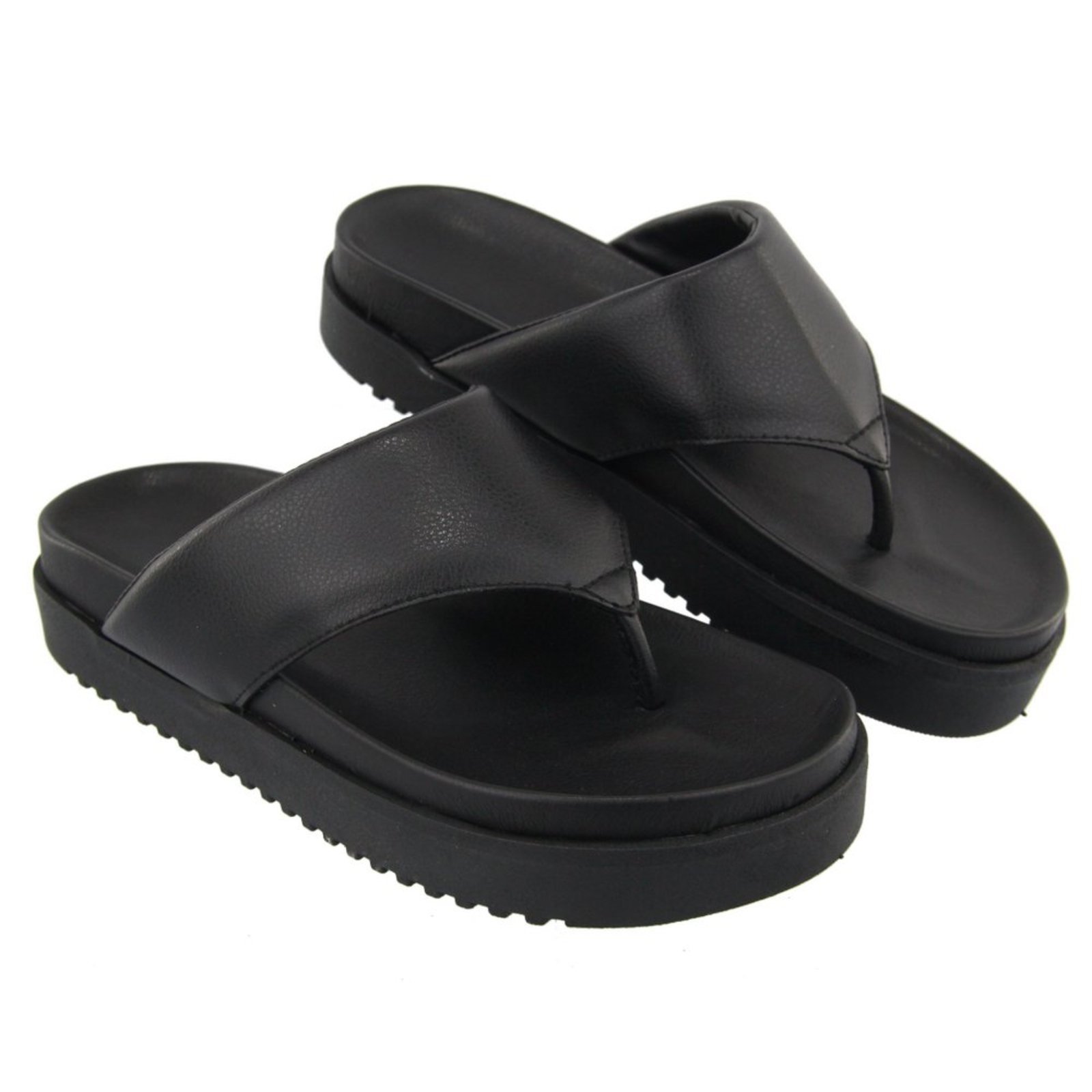 Vista 3 Sandália Flatform De Dedo Papete Feminina Paula B Com Tiras Acolchoadas Conforto preto PAULA B preto