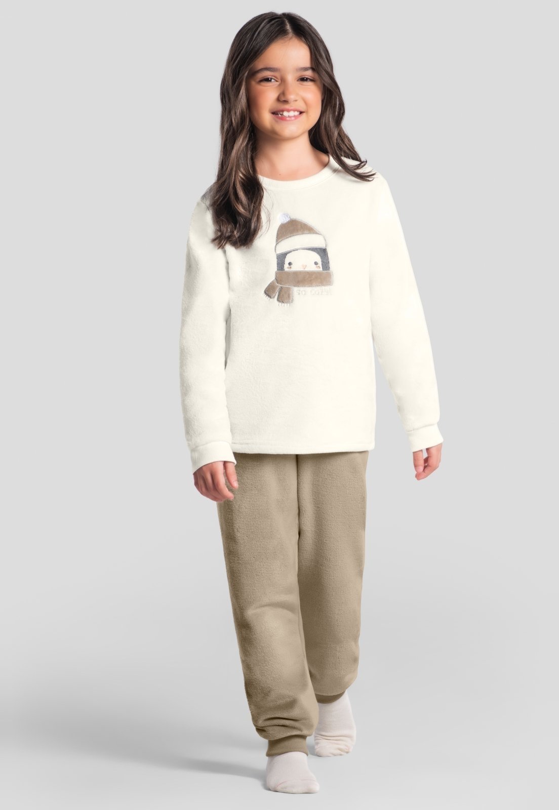 Infantil - Pijama unissex peluciado de pinguim Brandili