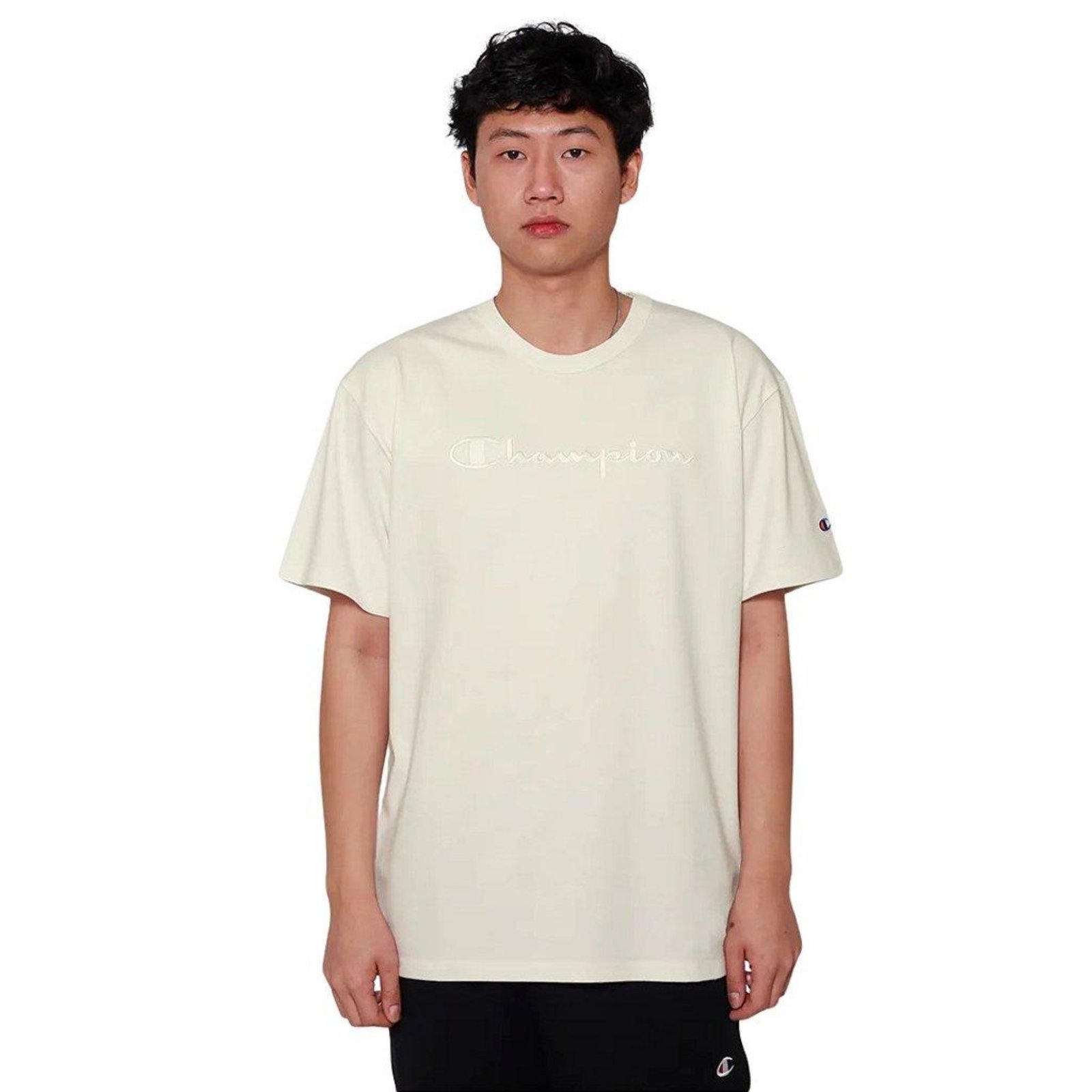 Vista 2 Camiseta Manga Curta Champion Malhão Pes Mc Script Off White off-white white Champion off-white white