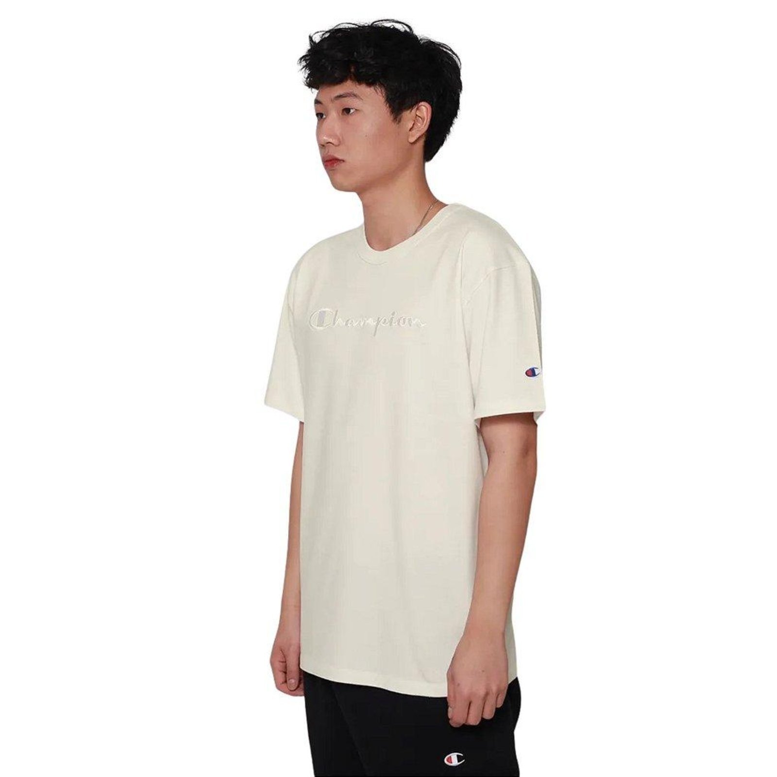 Vista 3 Camiseta Manga Curta Champion Malhão Pes Mc Script Off White off-white white Champion off-white white