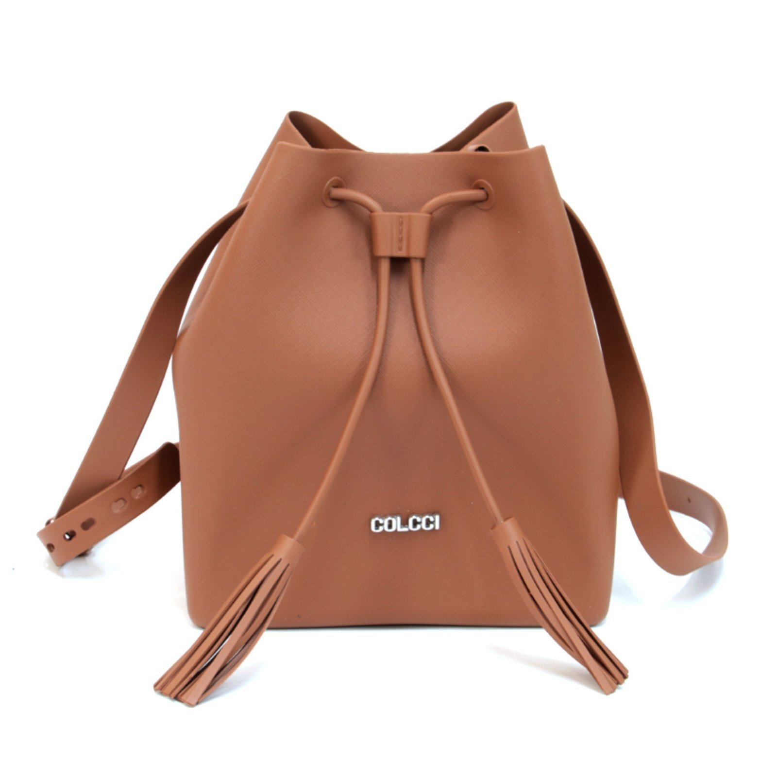 Bolsa Saco Chicago Colcci Techfit Crossbody Detalhe em Franja Boho Caramelo