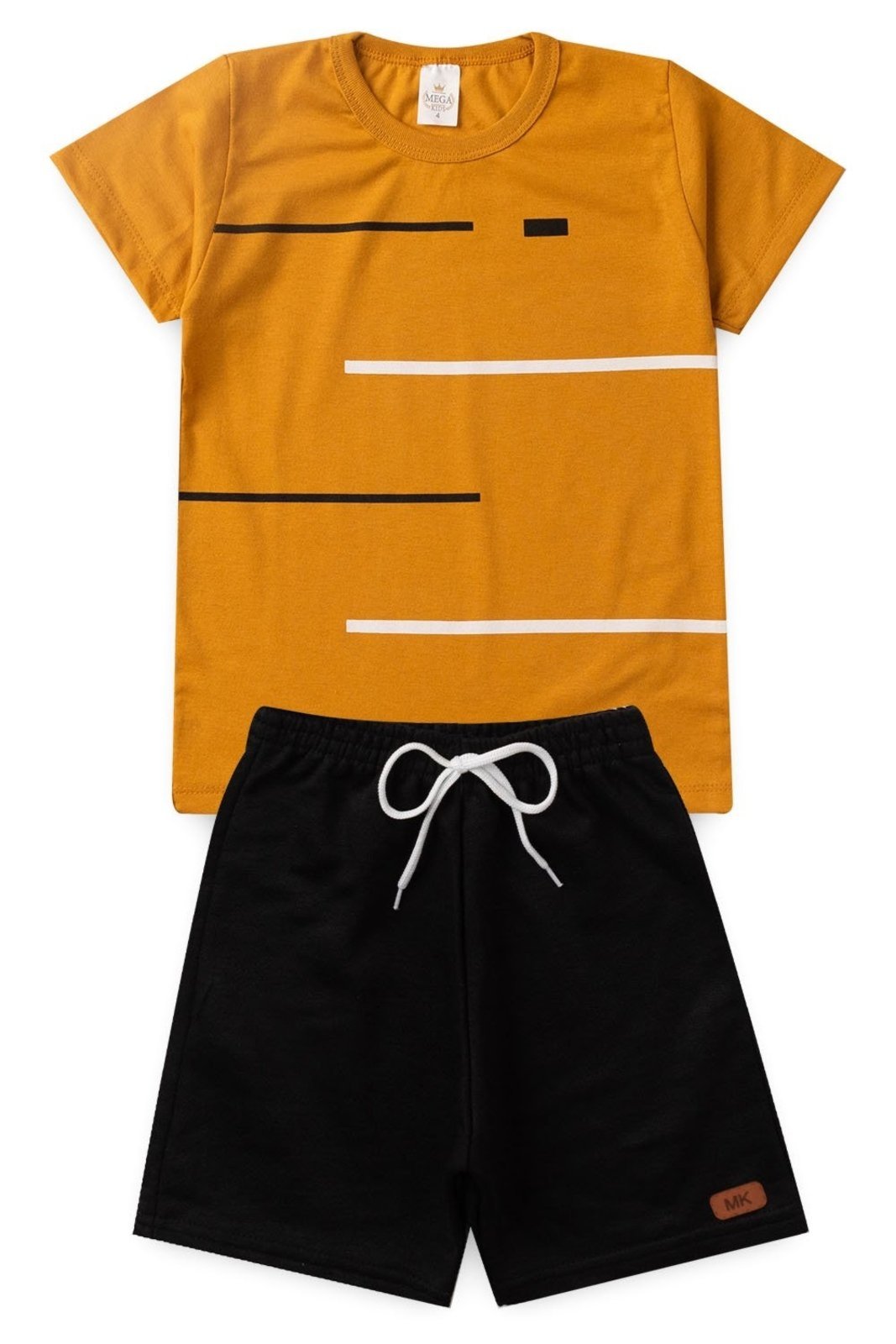Vista 2 Infantil - Conjunto Verão Masculino Linhas Mostarda Mega Mega Kids unico Mega Kids unico