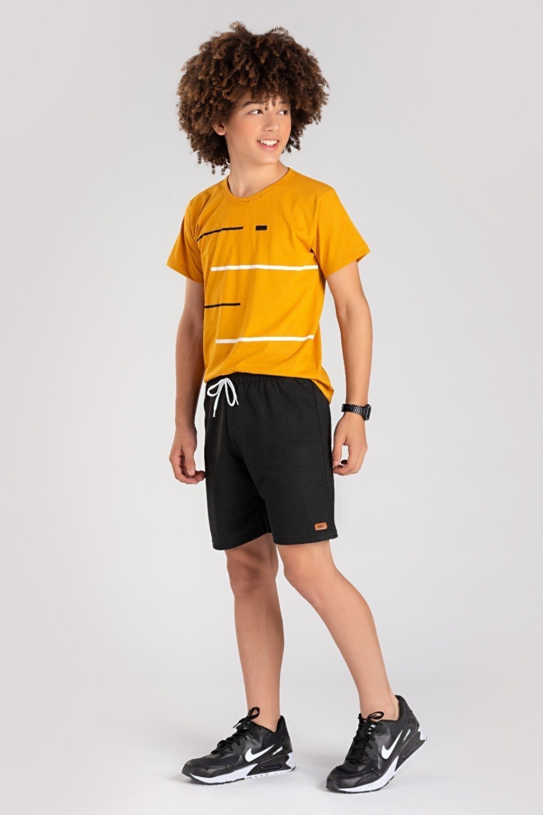 Vista 3 Infantil - Conjunto Verão Masculino Linhas Mostarda Mega Mega Kids unico Mega Kids unico