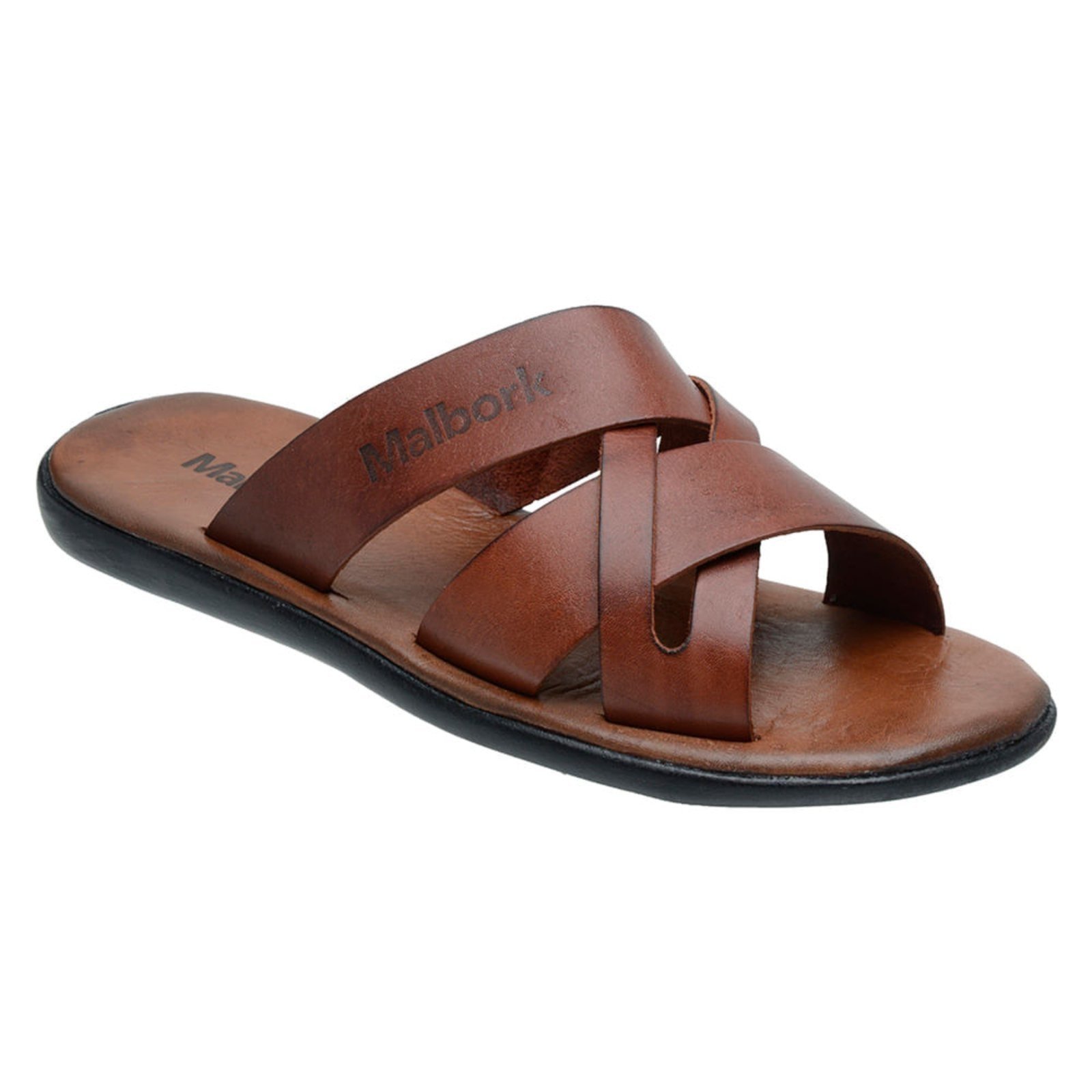 Chinelo Masculino Malbork Couro Pinhão com Tiras Cruzadas