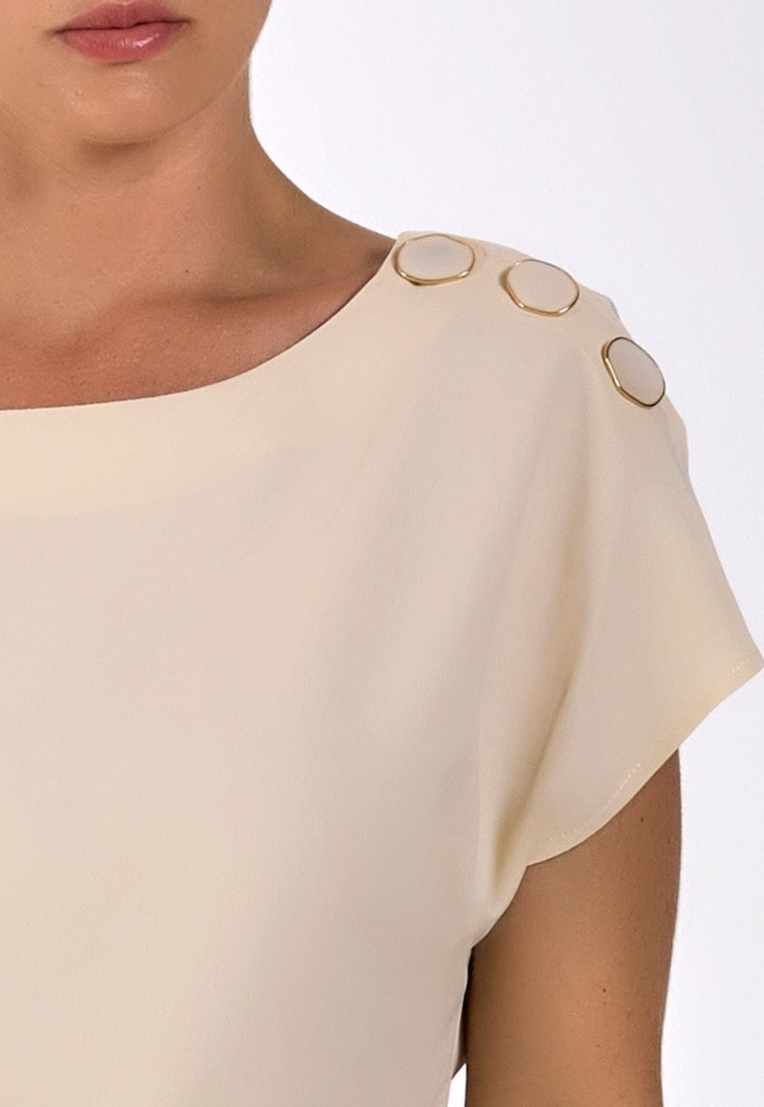 Vista 3 Blusa com Decote Canoa Aveia Britney Principessa bege Principessa bege