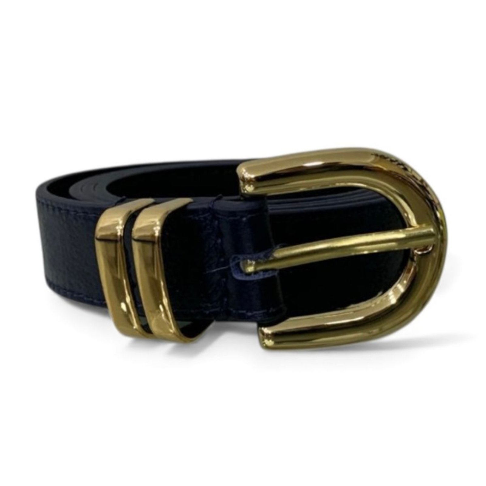 Vista 2 Cinto Feminino em Couro Fivela Dourada 030 Mariart azul marinho Mariart azul marinho