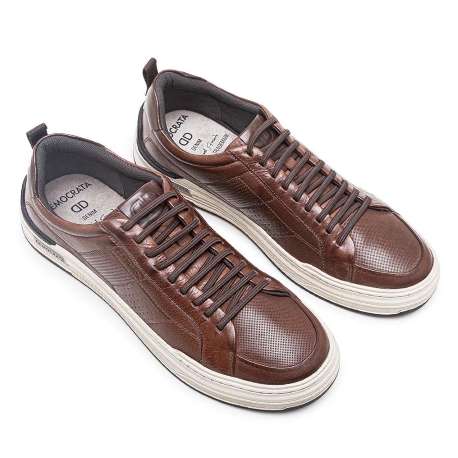 Vista 3 Tênis De Couro Democrata Masculino Denim Mike 240601 marrom denim DEMOCRATA marrom denim