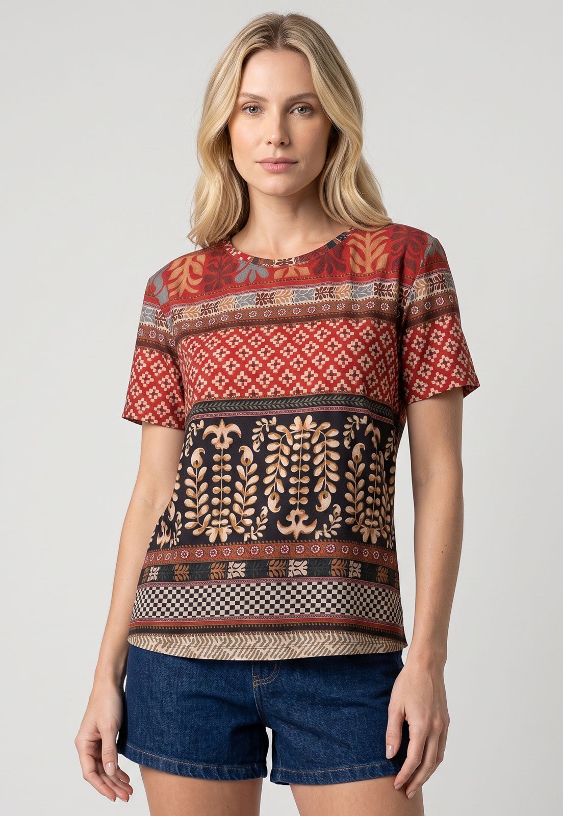Blusa Feminina Cantão Estampada Vermelha