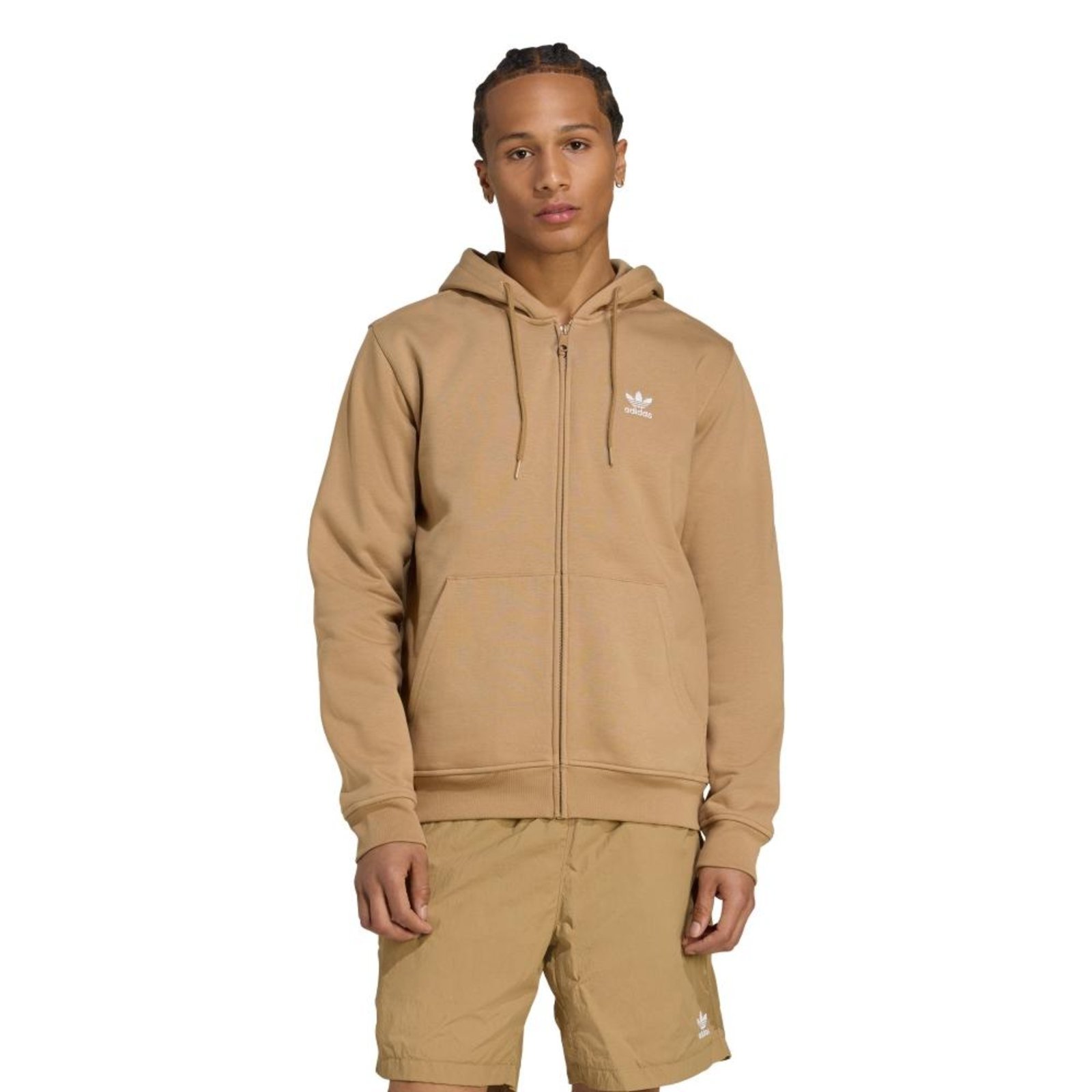 Moletom Capuz Zíper Trefoil Essentials adidas Originals Marrom