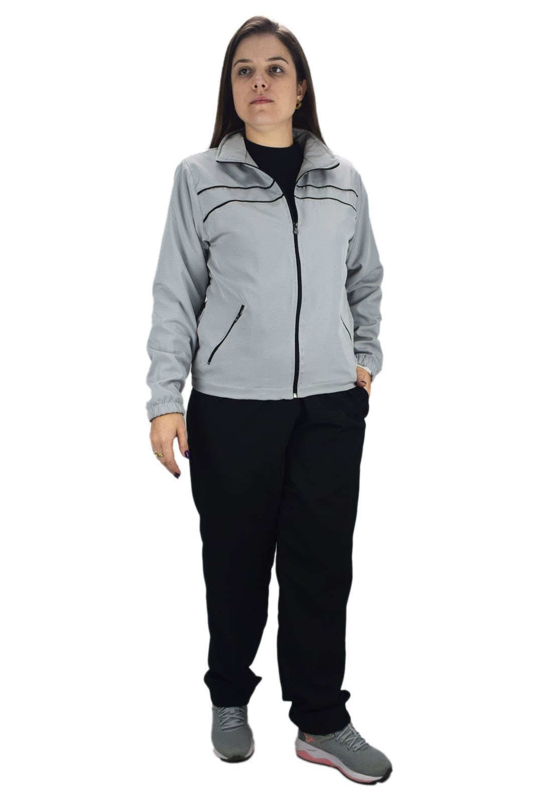 Conjunto Agasalho Feminino Tactel com Elastano Butu Biru Cinza
