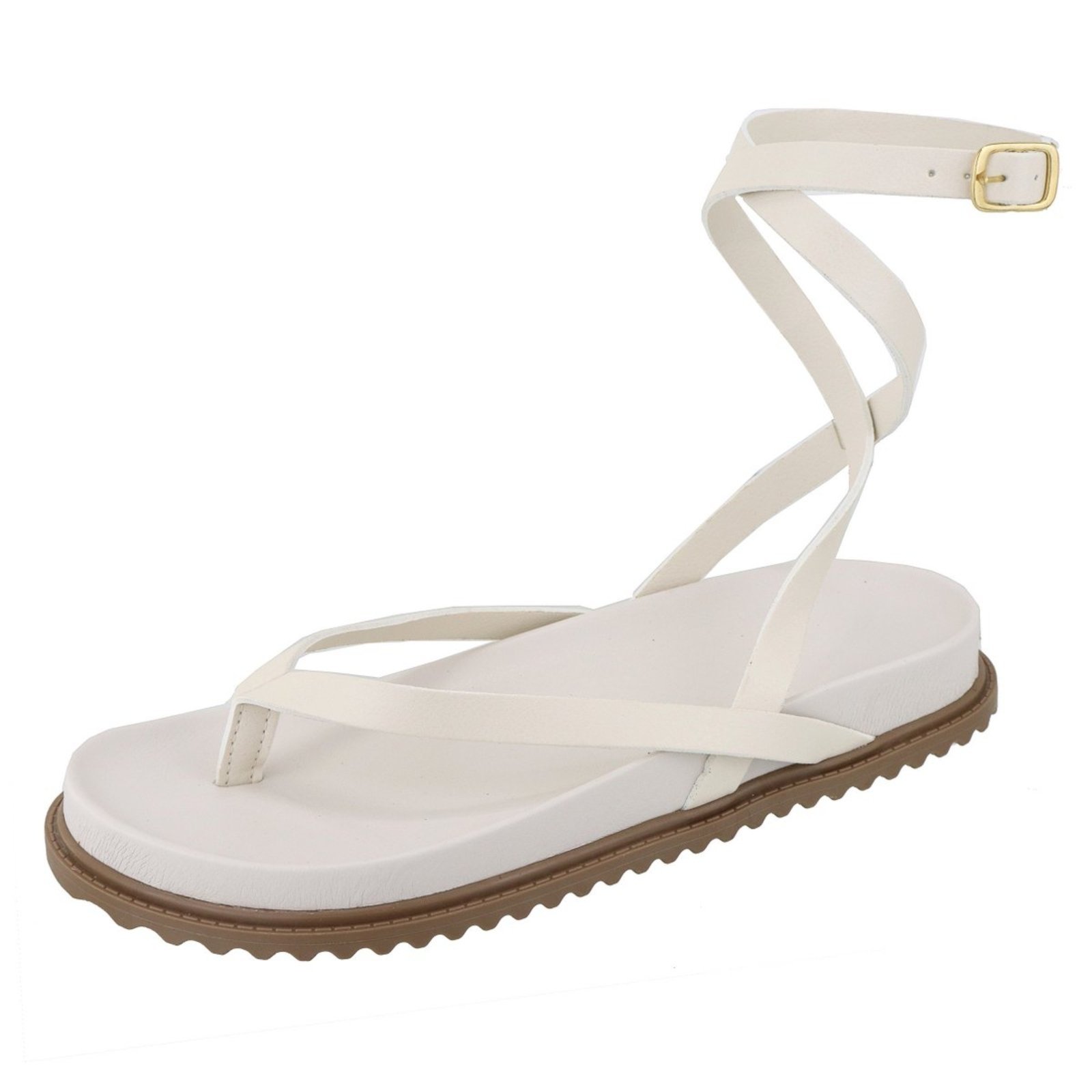 Sandália Papete Feminina Paula B Com Amarração No Tornozelo Palmilha Anatômica Conforto Off White