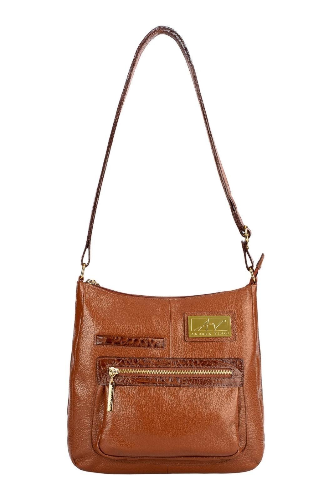 Bolsa tiracolo em couro liso Denise - Whisky