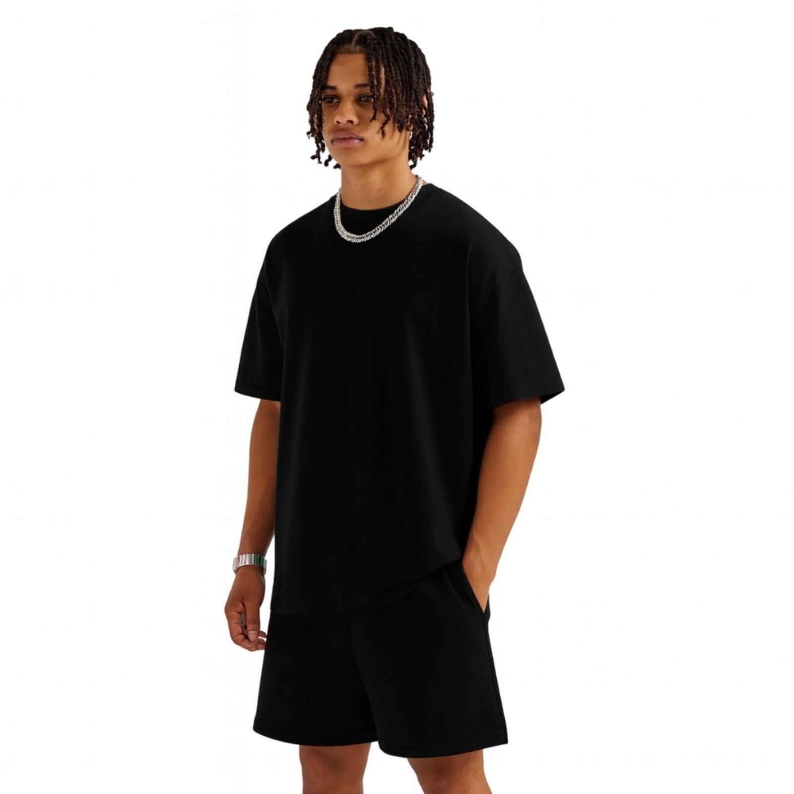 Conjunto Camiseta Oversized e Bermuda Moletinho Liso