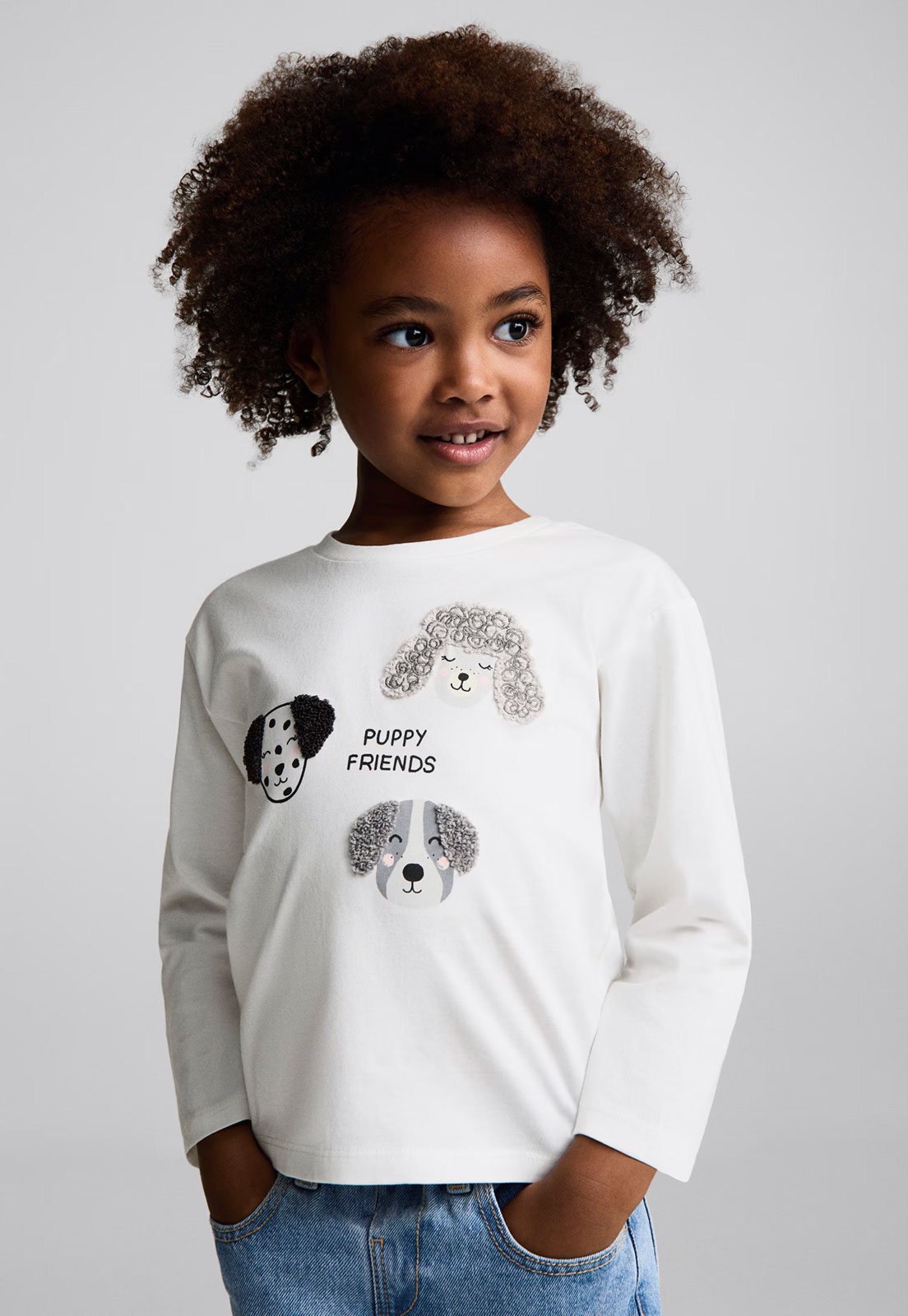 Camiseta Manga Longa MANGO Cachorrinho Branca