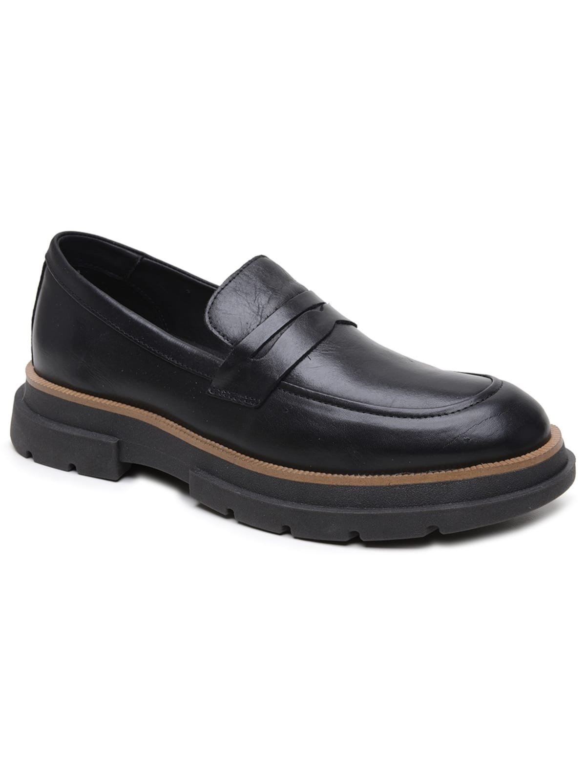 Mocassim Brook Eleva Couro Sola Tratorada Robusta Masculino Preto