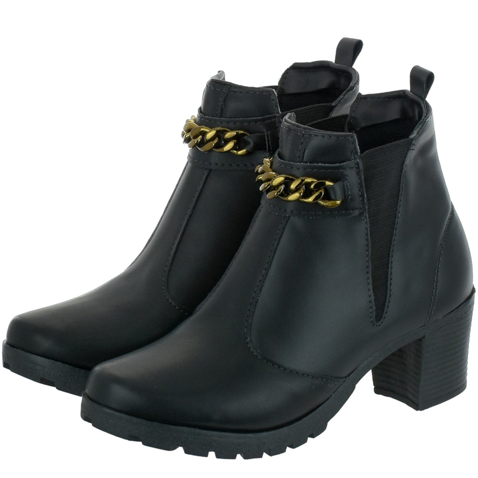 Bota Coturno Feminina Salto Medio Grosso Cano Curto Preto