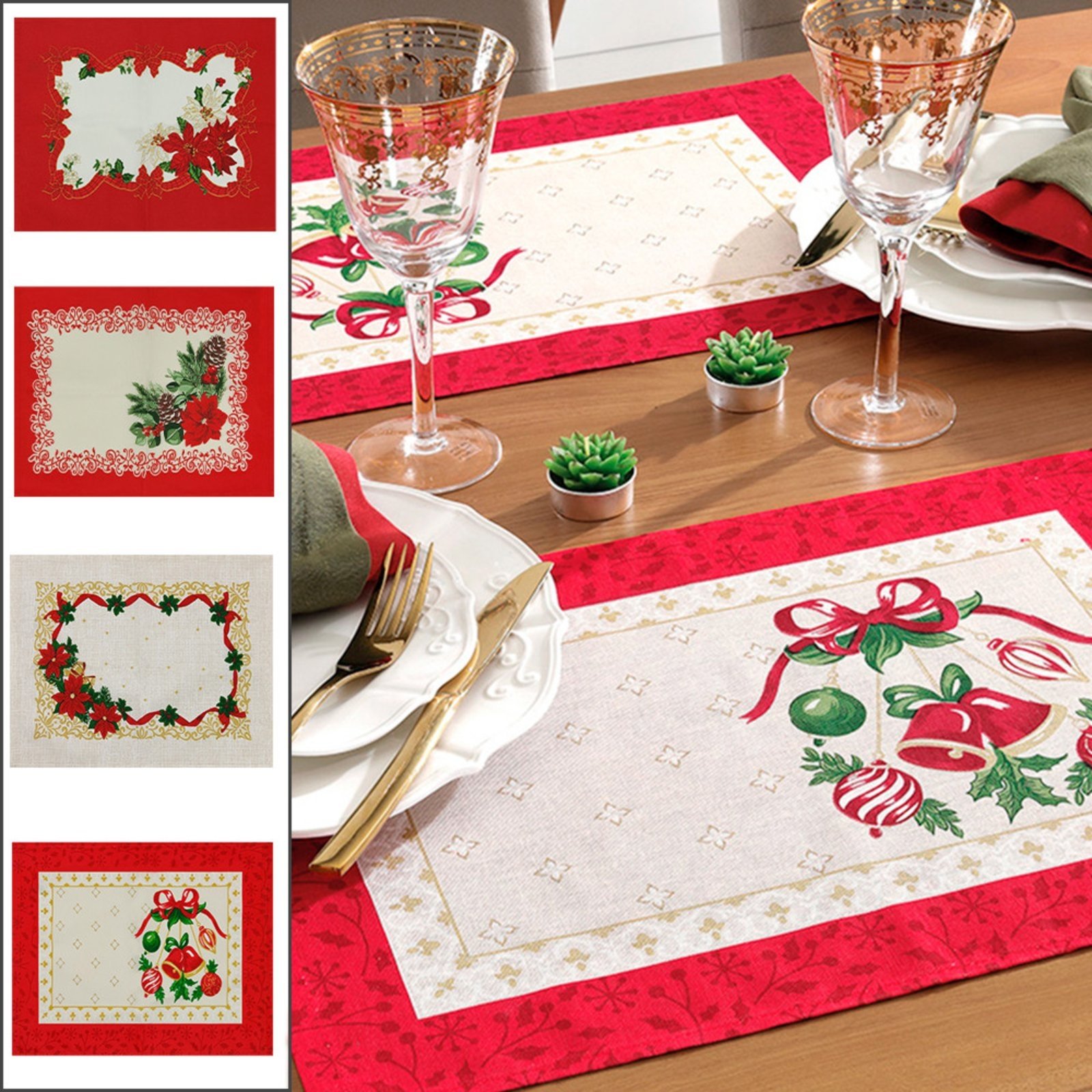 Jogo De Mesa Lugar Americano – 4 Peças Algodão Estampa Natal Dohler – Emcompre
