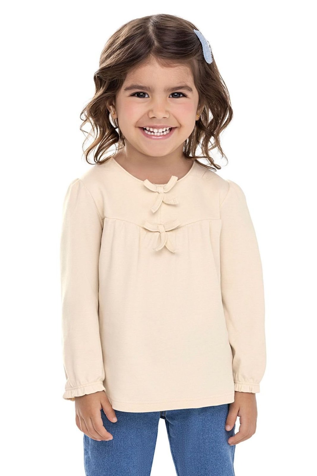Infantil - Blusa Menina Suedine Laços Colorittá Bege