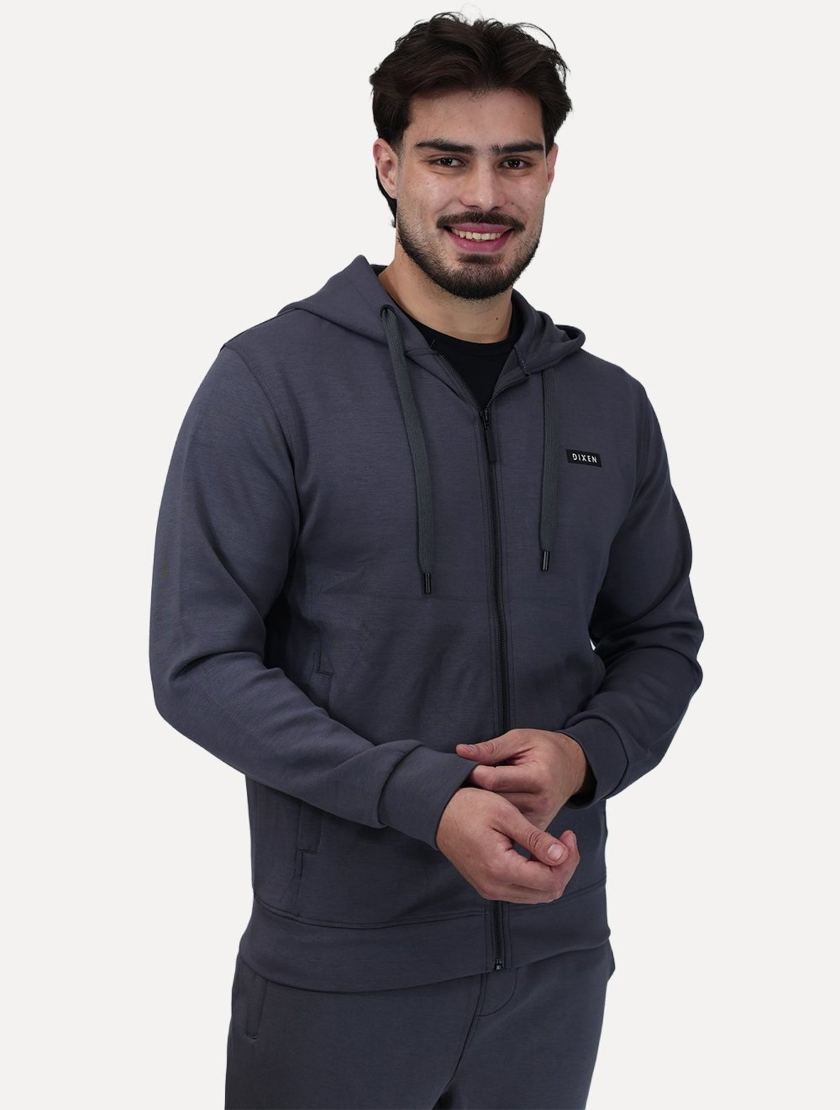 Conjunto Dixen Masculina Agasalho Moletom Jaqueta com Zíper Capuz Cinza