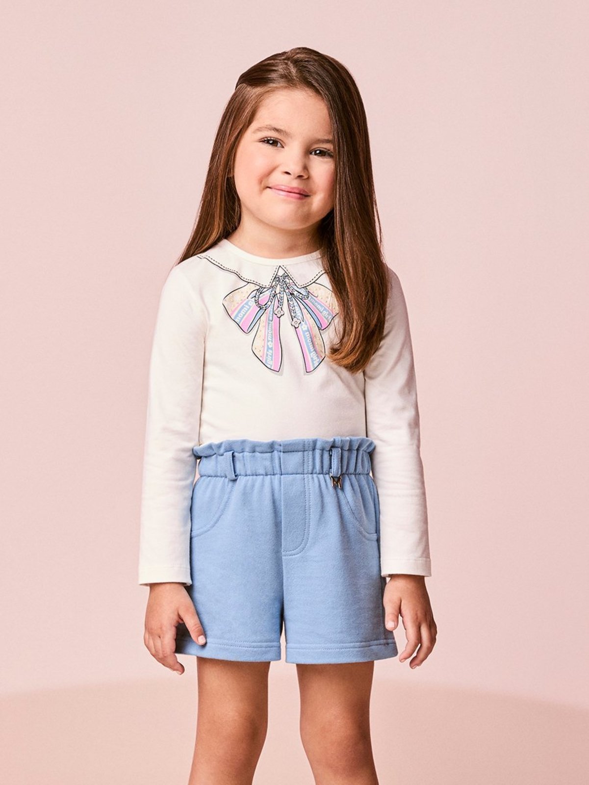 Infantil - Conjunto Menina Manga Longa com Estampa de Laço