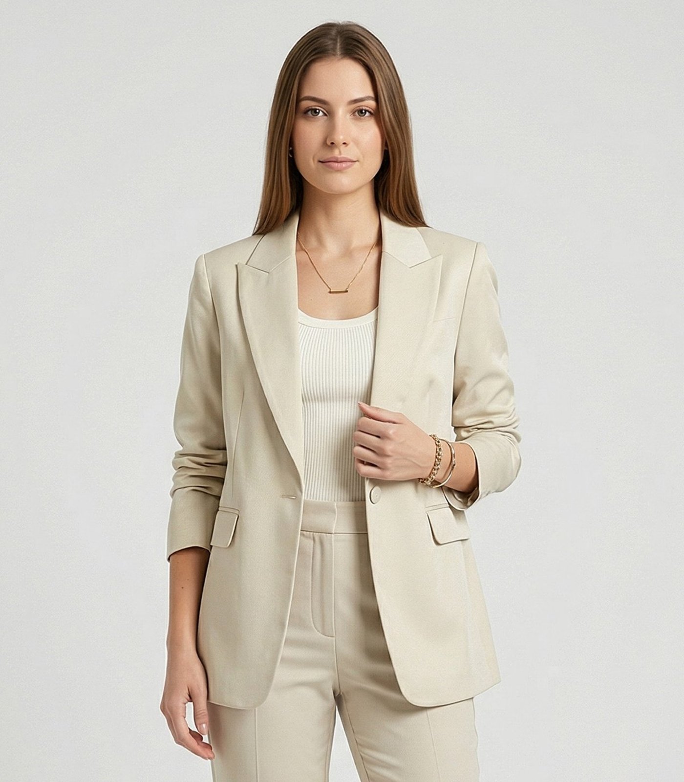 Blazer Feminino Em Alfaiataria Endless Bege