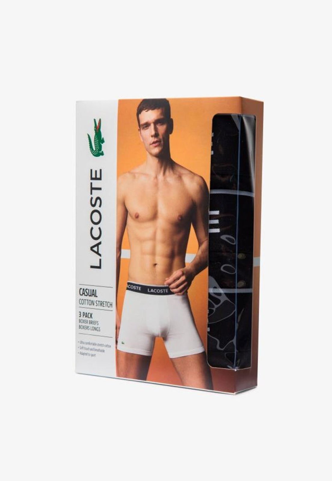 Vista 3 Pack de três boxers masculina Lacostes em algodão com cós assinado preto Lacoste preto